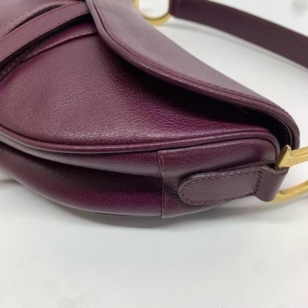 Dior Saddle Vintage Burgundy Purple Wine Calfskin Leather Gold Hardware Shoulder en vente 2