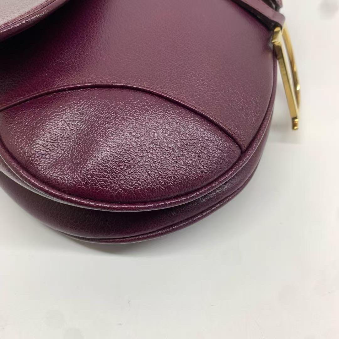 Dior Saddle Vintage Burgundy Purple Wine Calfskin Leather Gold Hardware Shoulder en vente 3