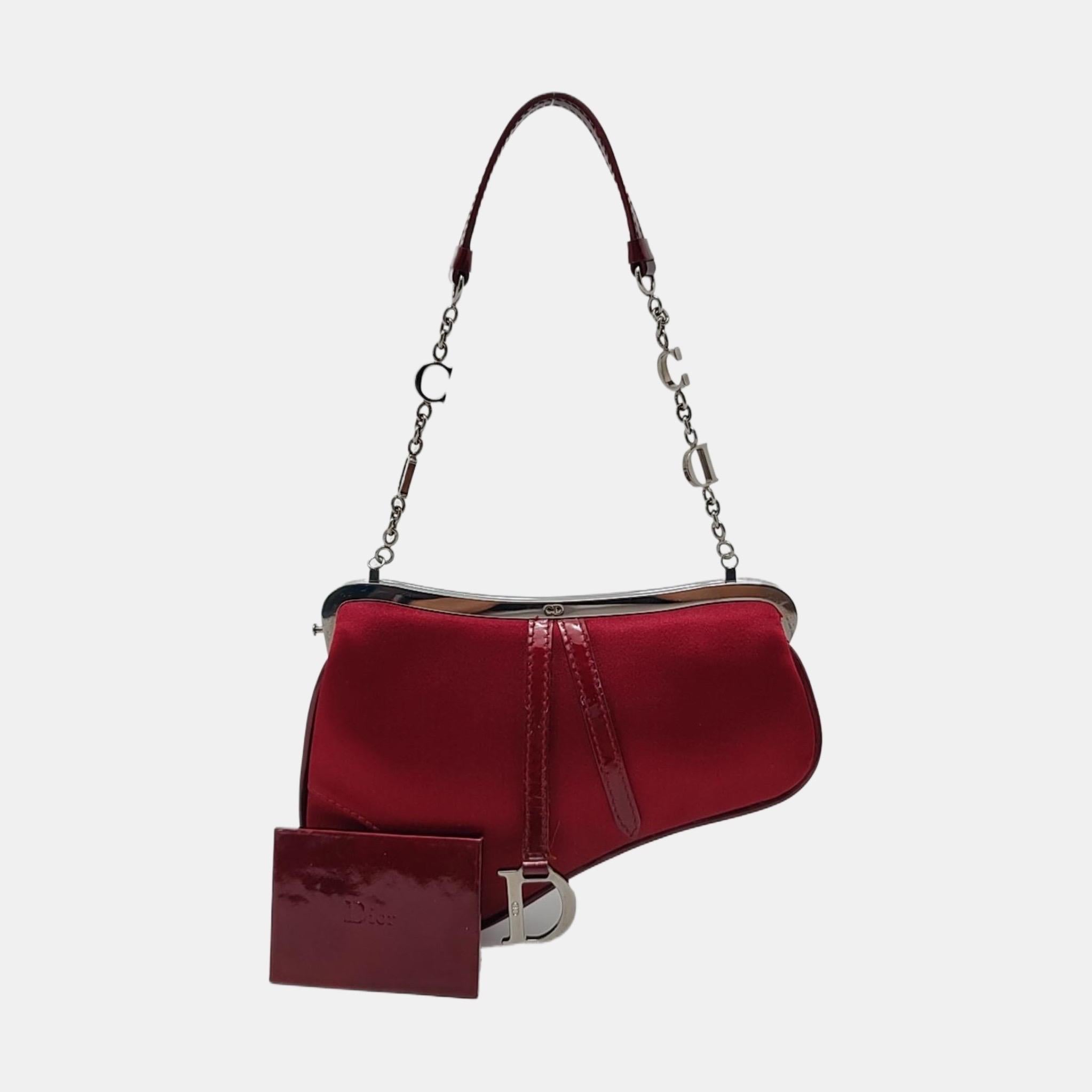 Dior Saddle Vintage Classic Clutch Vintage Mini Satén de Seda Rojo en venta 8