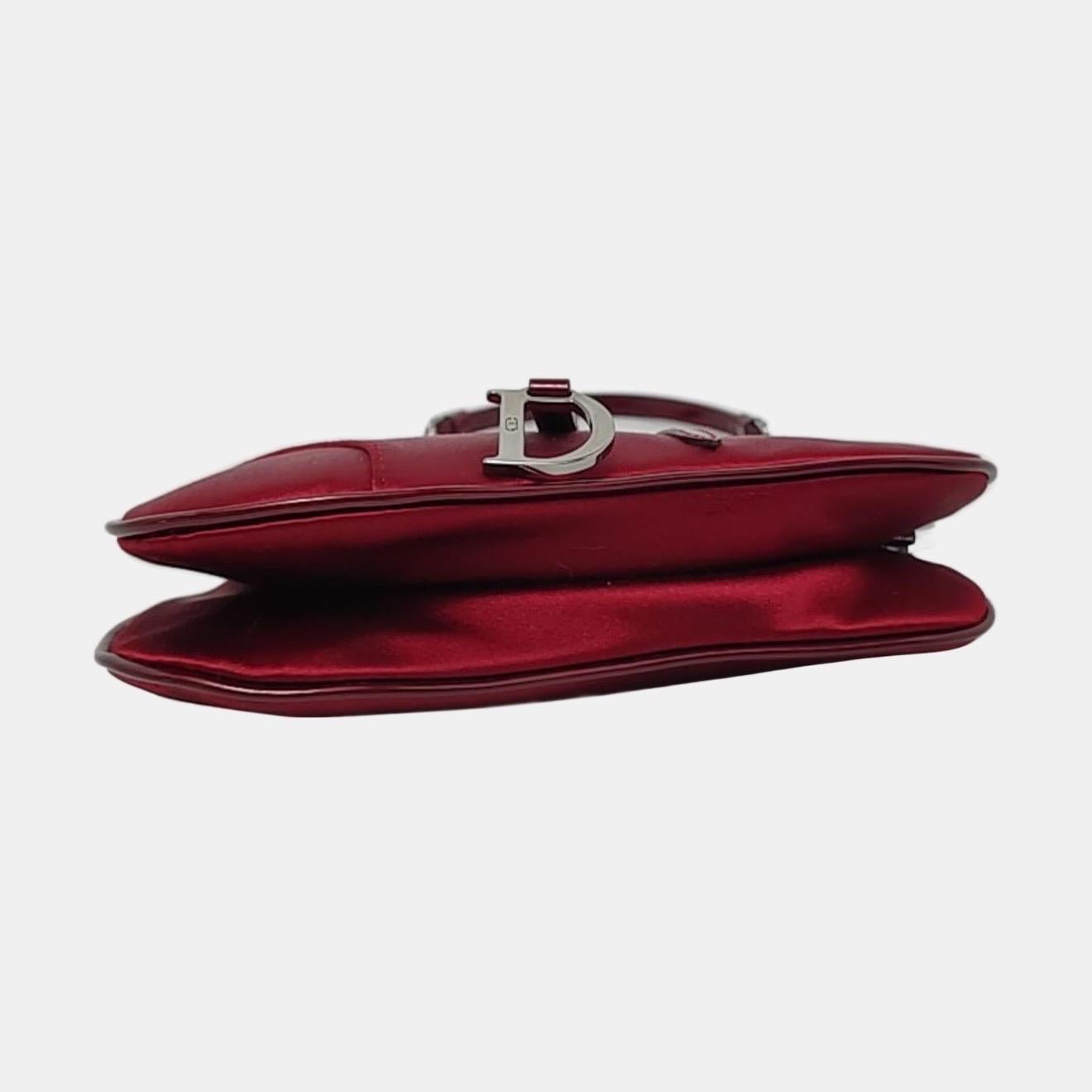 Dior Saddle Vintage Classic Clutch Vintage Mini Satén de Seda Rojo en venta 1