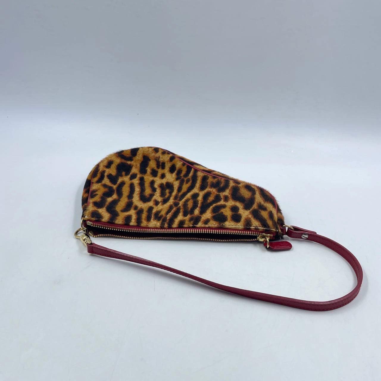 Red Dior Saddle Vintage Classic Leopard Print Ponyhair Calfskin leather red strap