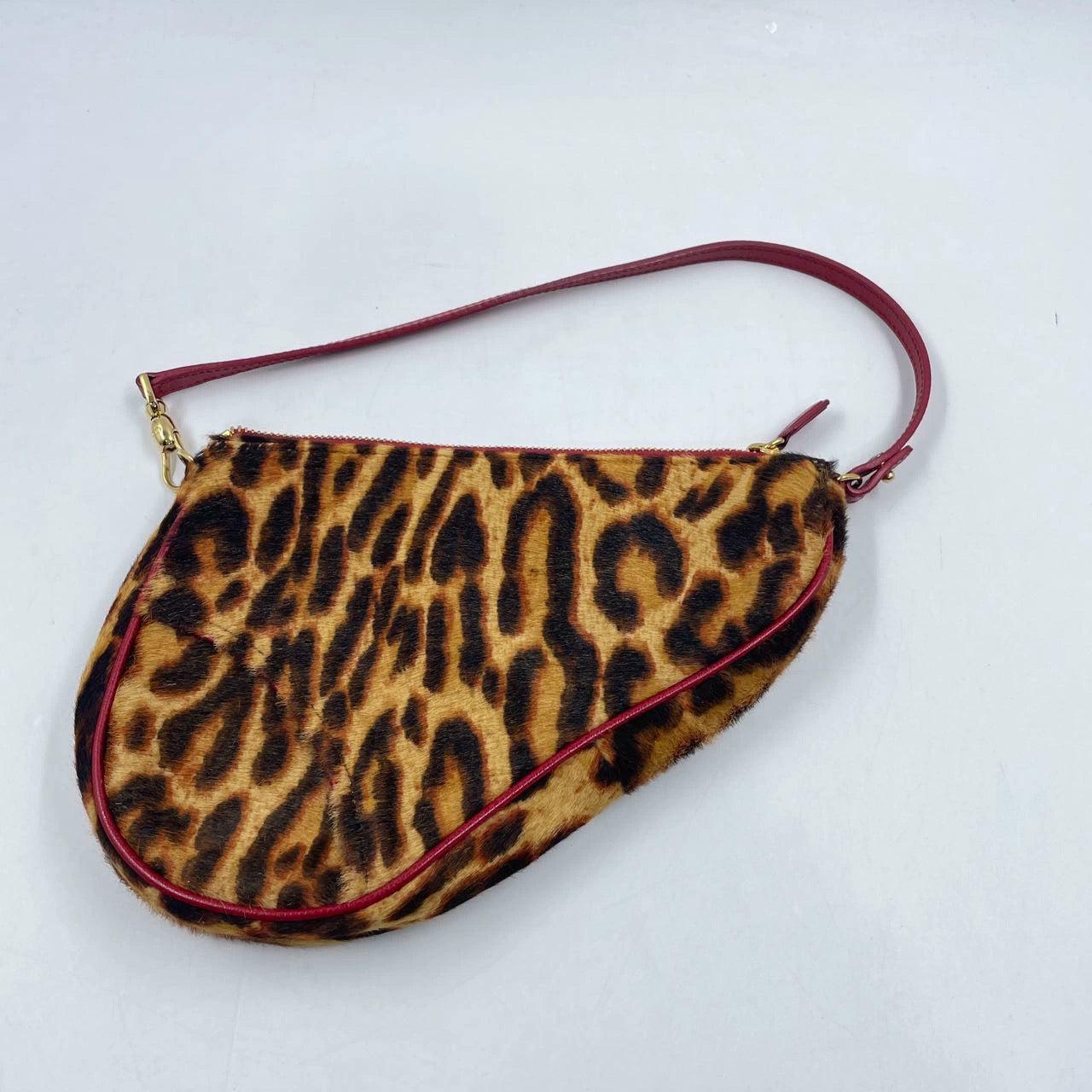 Dior Saddle Vintage Classic Leopard Print Ponyhair Calfskin leather red strap 1