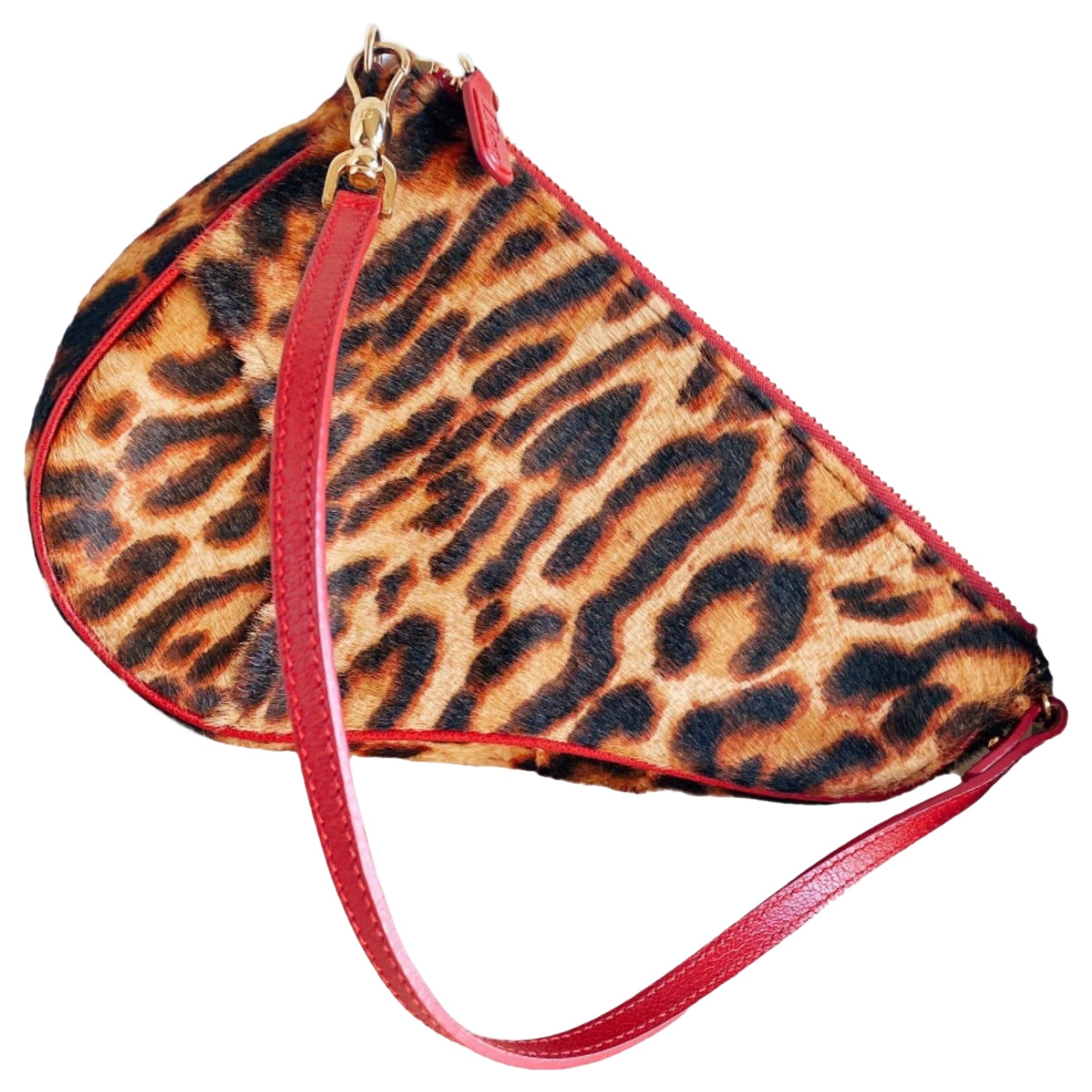 Dior Saddle Vintage Classic Leopard Print Ponyhair Calfskin leather red strap