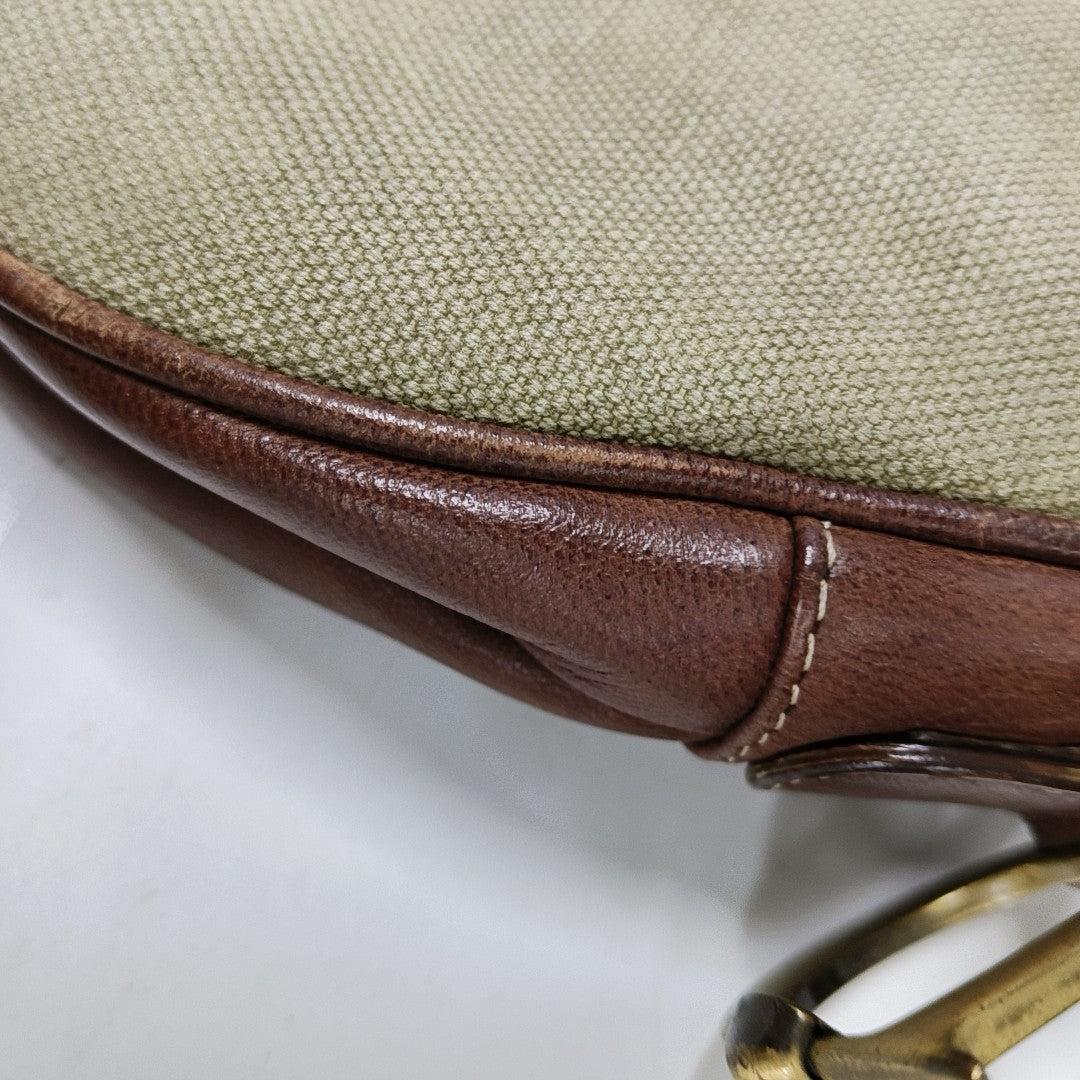 Dior Saddle Vintage Khaki Canvas with Brown Leather Gold Hardware For Sale 6