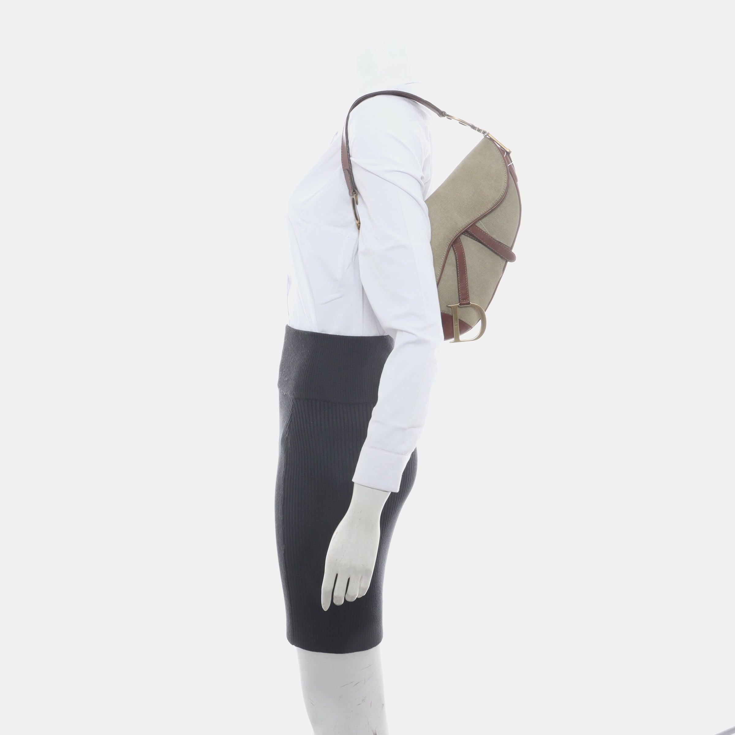 Women's Dior Saddle Vintage Khaki Canvas with Brown Leather Gold Hardware For Sale