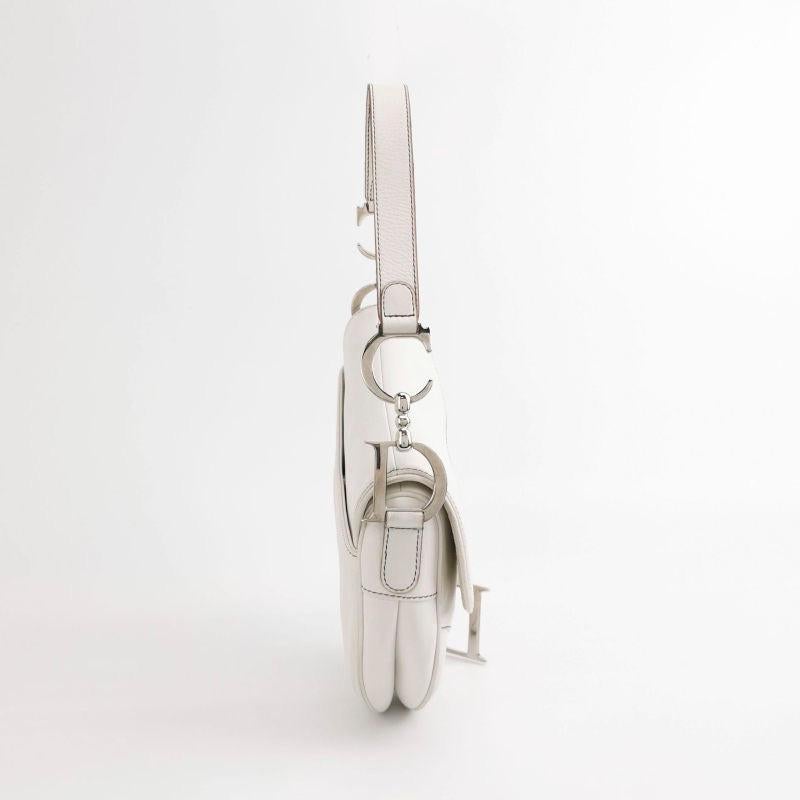 Gray Dior Saddle Vintage Leather White with Silver Hardware