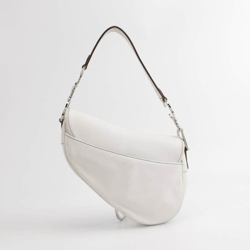 Dior Saddle Vintage Leather White with Silver Hardware In Good Condition In AUBERVILLIERS, FR
