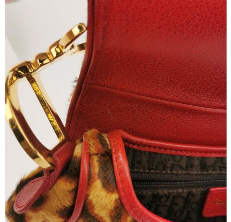 Dior Saddle Vintage Leopard Print Ponyhair and Red Leather John Galliano Rare 7