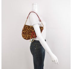 Dior Saddle Vintage Leopard Print Ponyhair and Red Leather John Galliano Rare