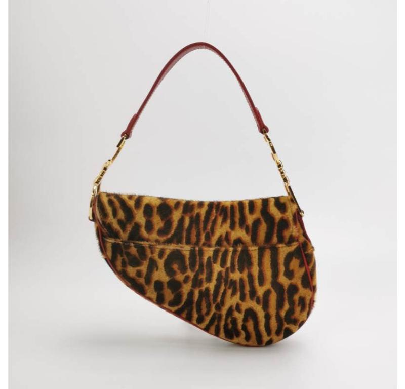 Dior Saddle Vintage Leopard Print Ponyhair and Red Leather John Galliano Rare 2