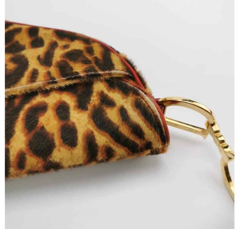 Dior Saddle Vintage Leopard Print Ponyhair and Red Leather John Galliano Rare 3