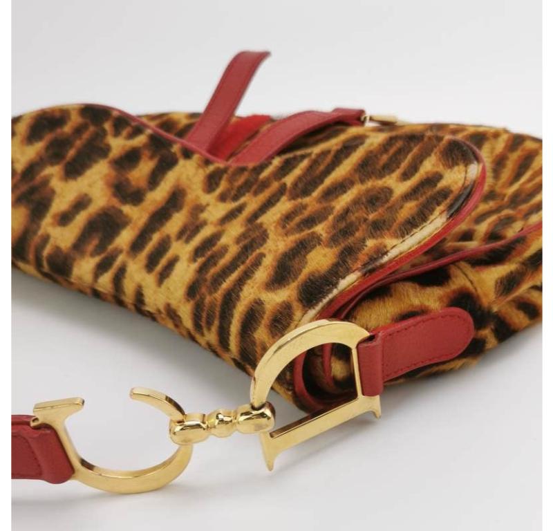 Dior Saddle Vintage Leopard Print Ponyhair and Red Leather John Galliano Rare 4