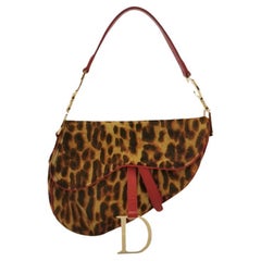 Dior Saddle Vintage Leopard Print Ponyhair and Red Leather John Galliano Rare