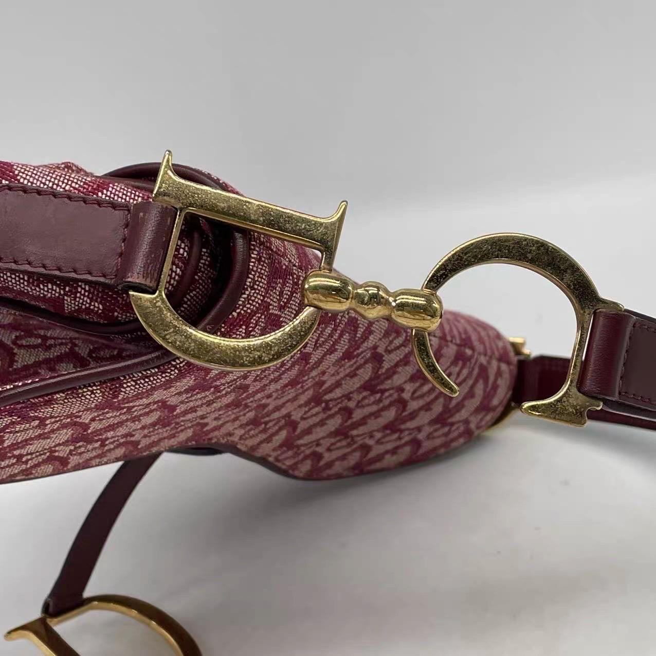 Dior Saddle Vintage Medium Red Burgundy Monogram Oblique Umhängetasche 2002 im Angebot 10