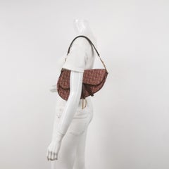 Dior Saddle Vintage Medium Red Burgundy Monogram Oblique Shoulder Bag 2002