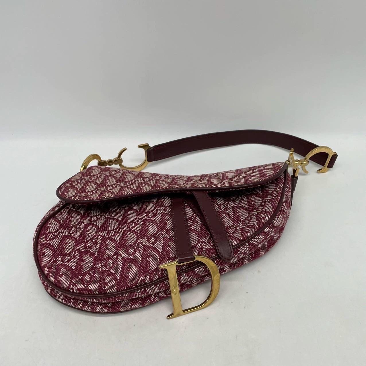 Dior Saddle Vintage Medium Red Burgundy Monogram Oblique Umhängetasche 2002 im Angebot 3