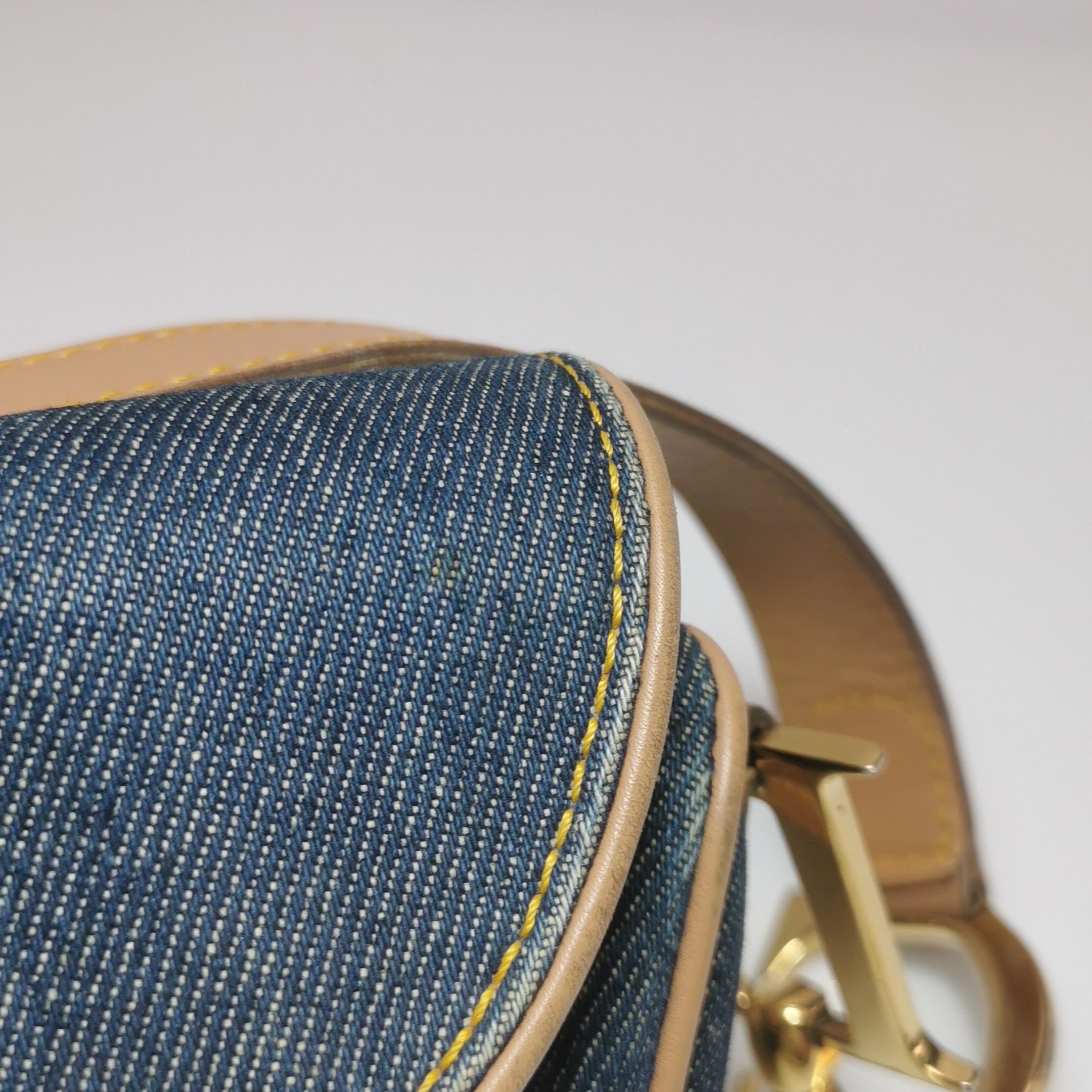 Dior Sattel Vintage Marineblaues Denim mit Seidenfutter und Lederbesatz aus Seide im Angebot 11