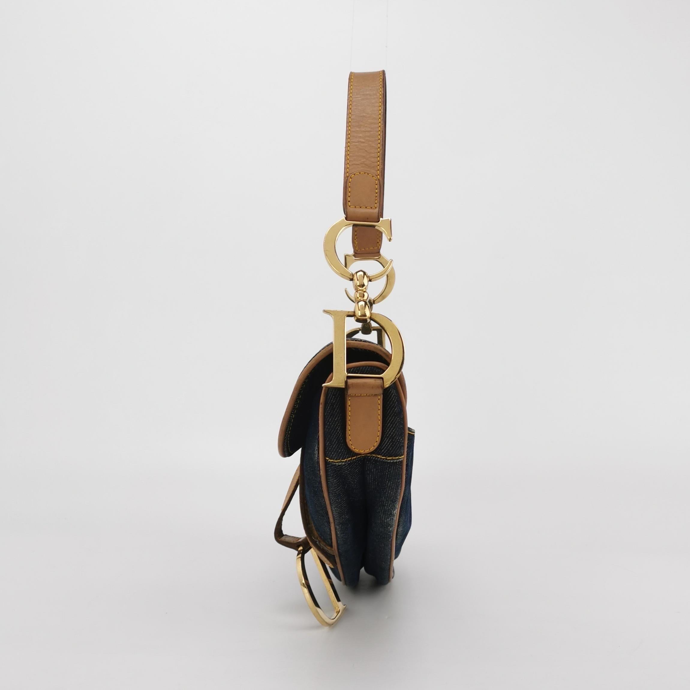 Black Dior Saddle Vintage Navy Denim with Silk Lining and Leather Trim