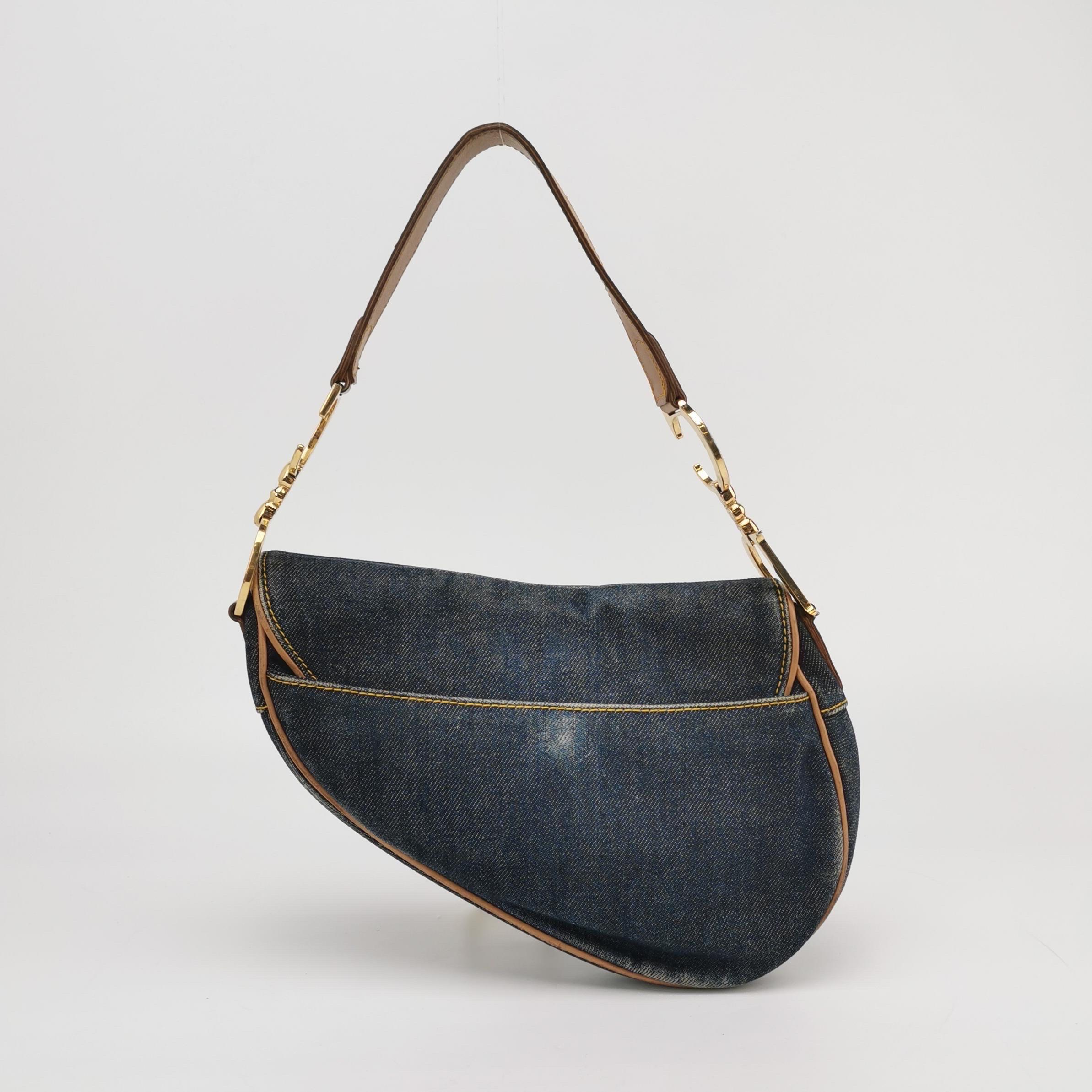 Women's Dior Saddle Vintage Navy Denim with Silk Lining and Leather Trim