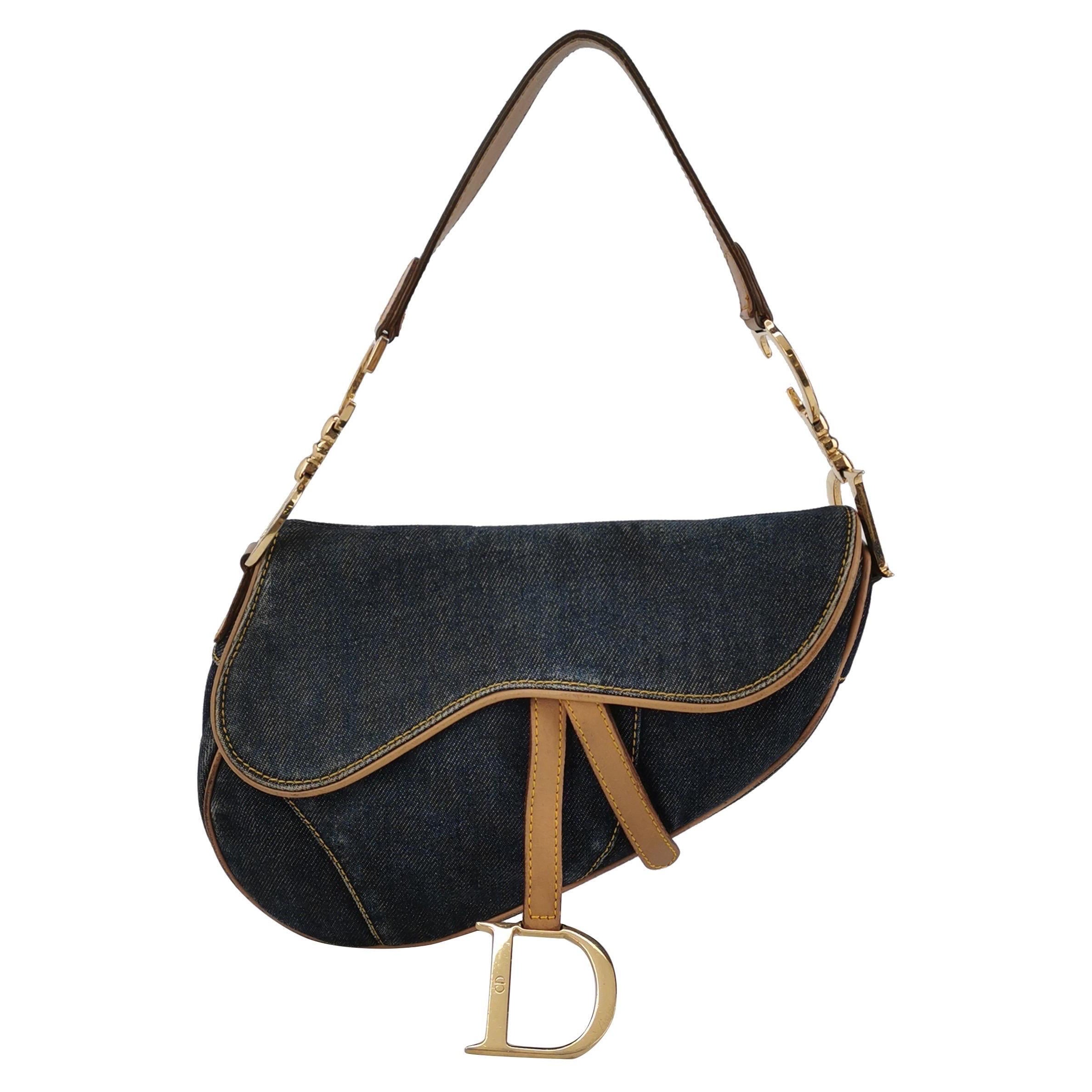 Dior Saddle Vintage Navy Denim with Silk Lining and Leather Trim