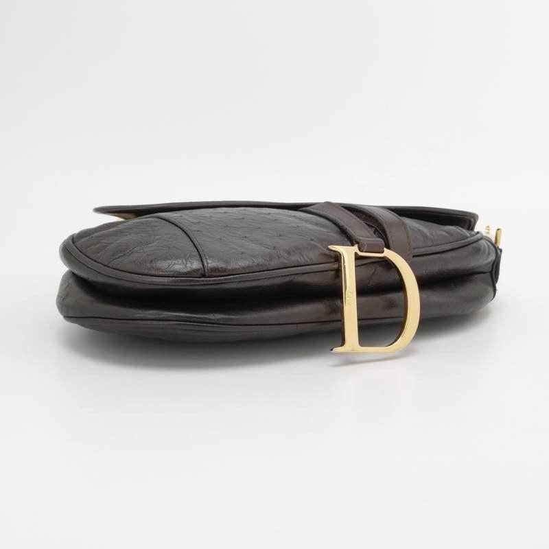 Black Dior Saddle Vintage Ostrich Leather Dark Brown Shoulder Bag For Sale