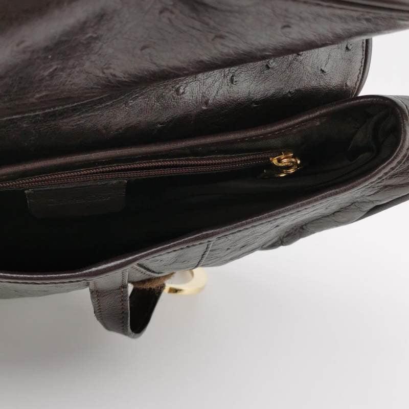 Dior Saddle Vintage Ostrich Leather Dark Brown Shoulder Bag For Sale 3