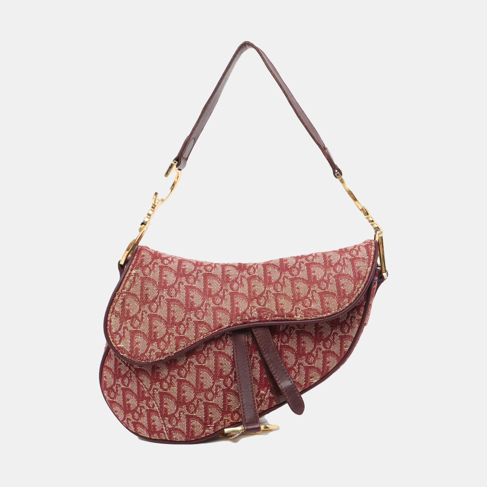 Dior Saddle Vintage Red Burgundy Oblique In Fair Condition In AUBERVILLIERS, FR