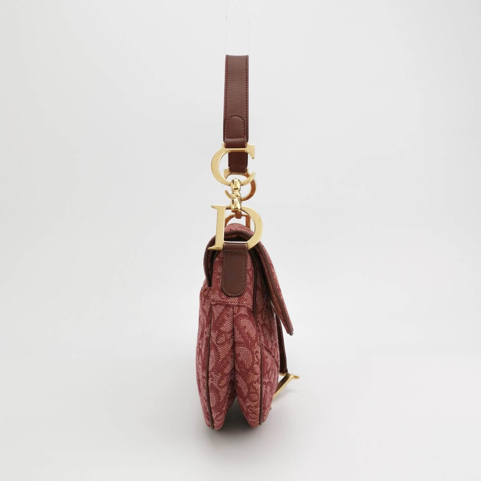 Brown Dior Saddle Vintage Red Oblique Shoulder Bag Silver Hardware