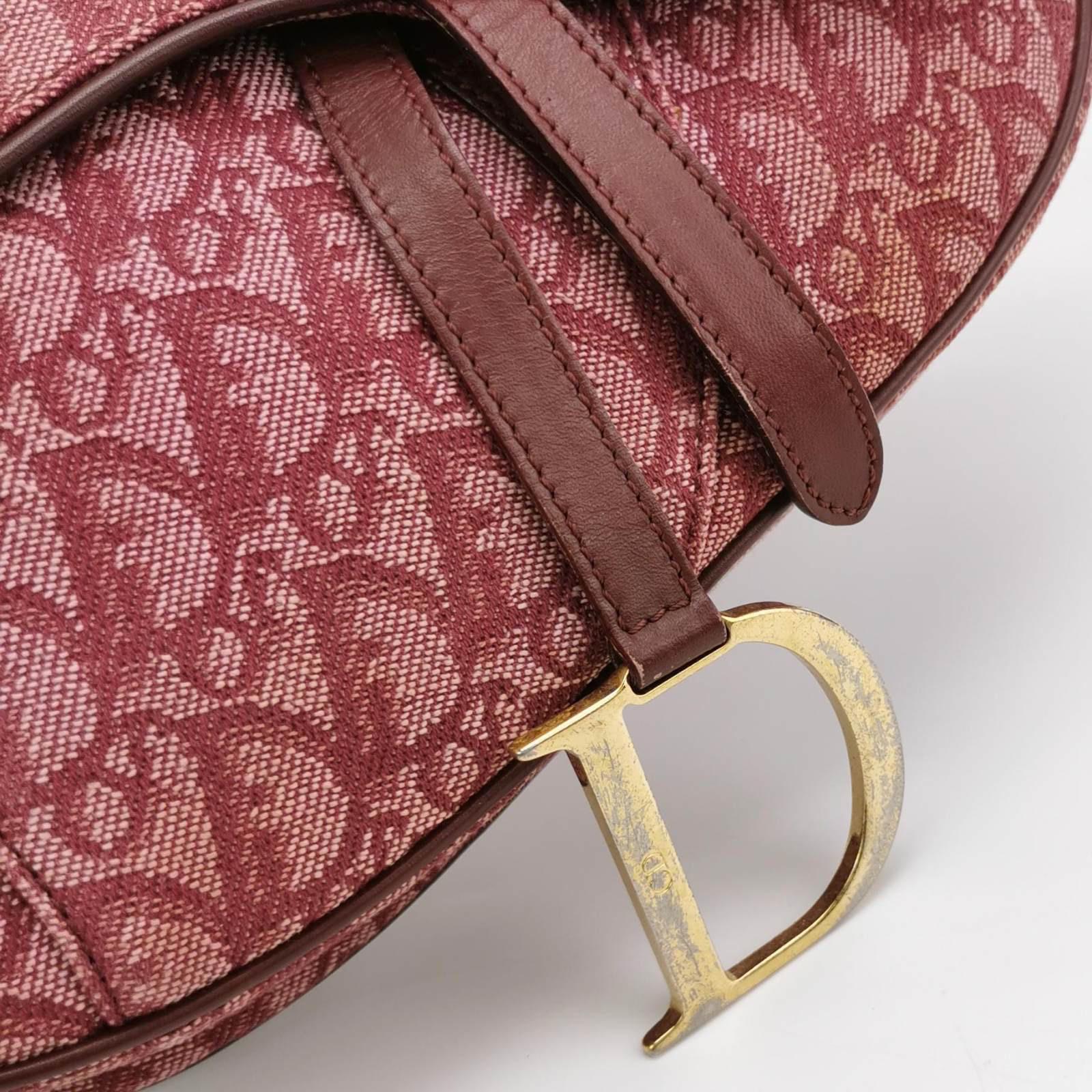 Dior Saddle Vintage Red Oblique Shoulder Bag Silver Hardware For Sale 4