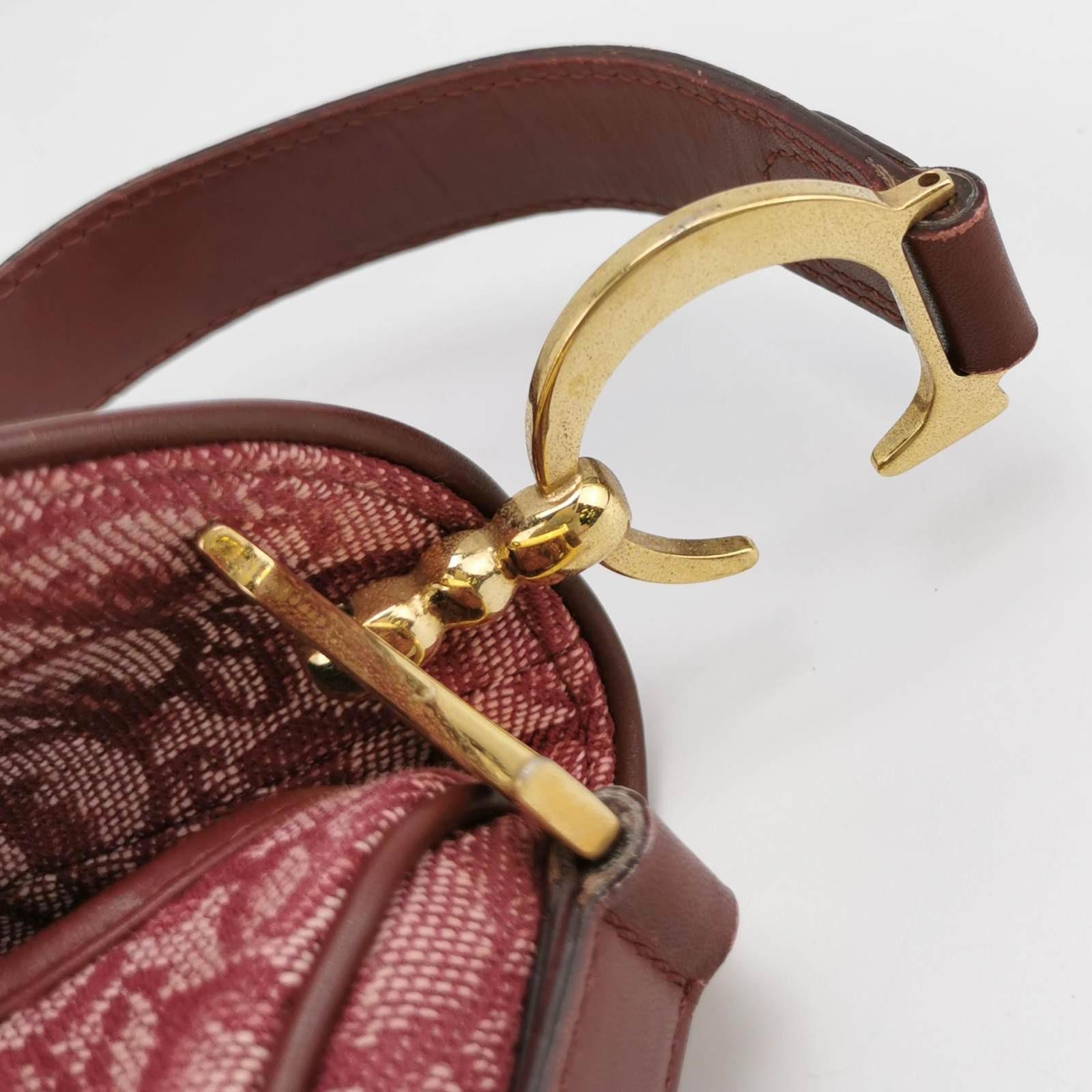 Dior Saddle Vintage Red Oblique Shoulder Bag Silver Hardware For Sale 5