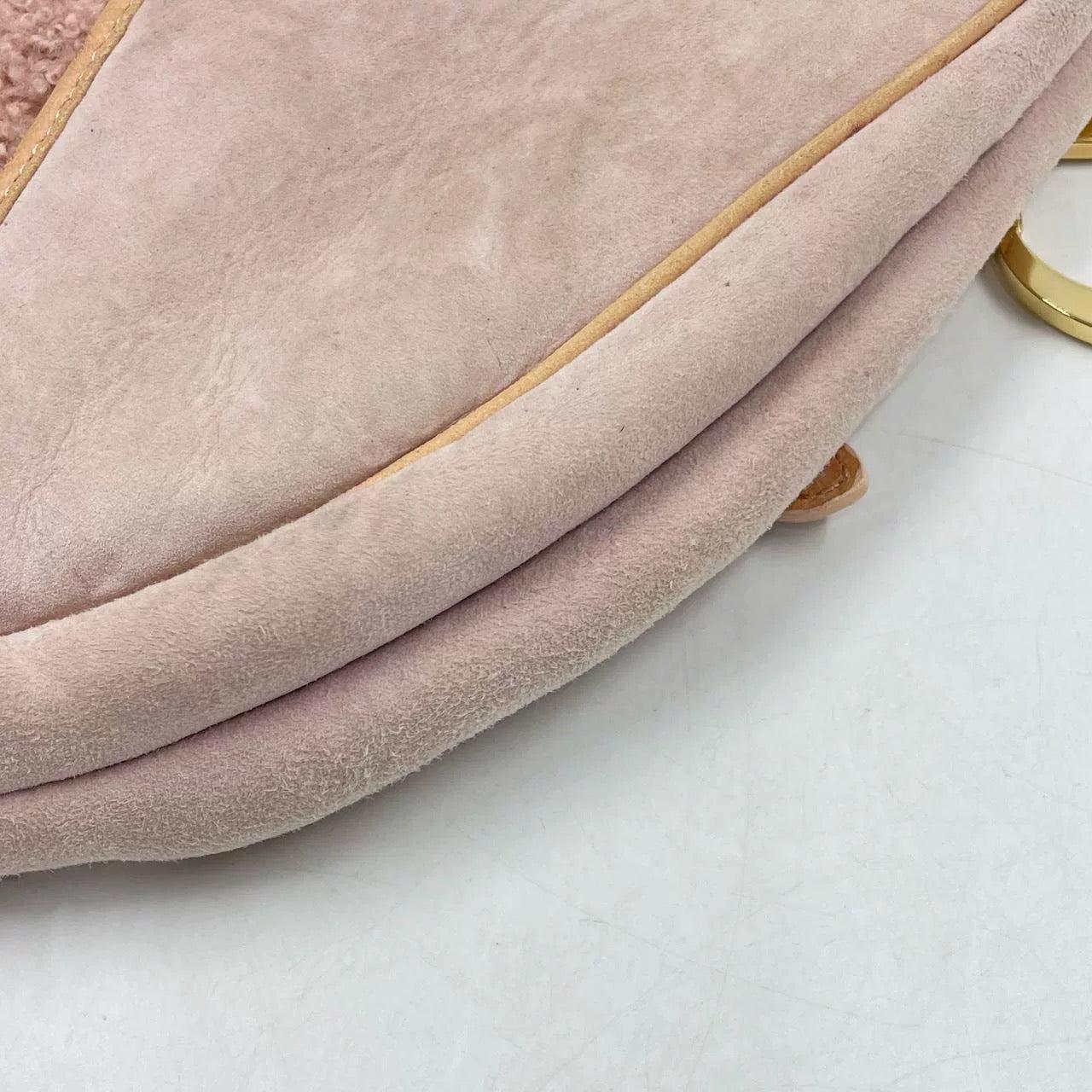 Dior Saddle Vintage Shoulder Bag Medium Shearling and Ostrich Leather Pink For Sale 10