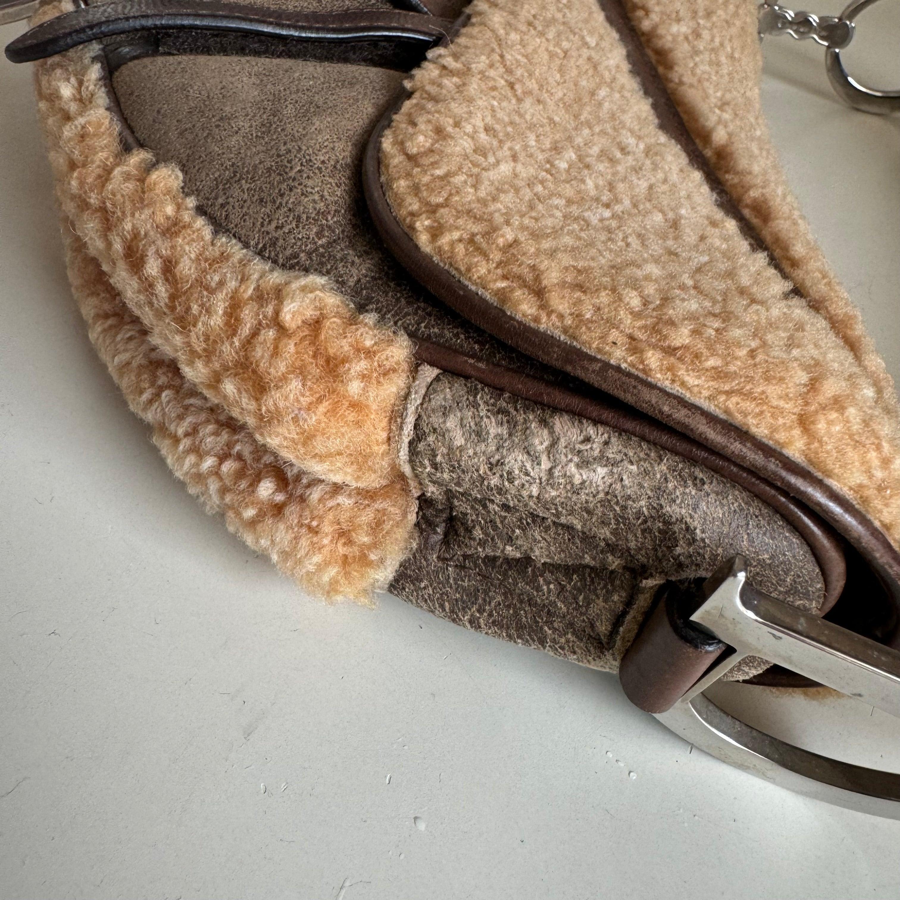 Dior Saddle Vintage Shoulder Bag Shearling Brown and While 6