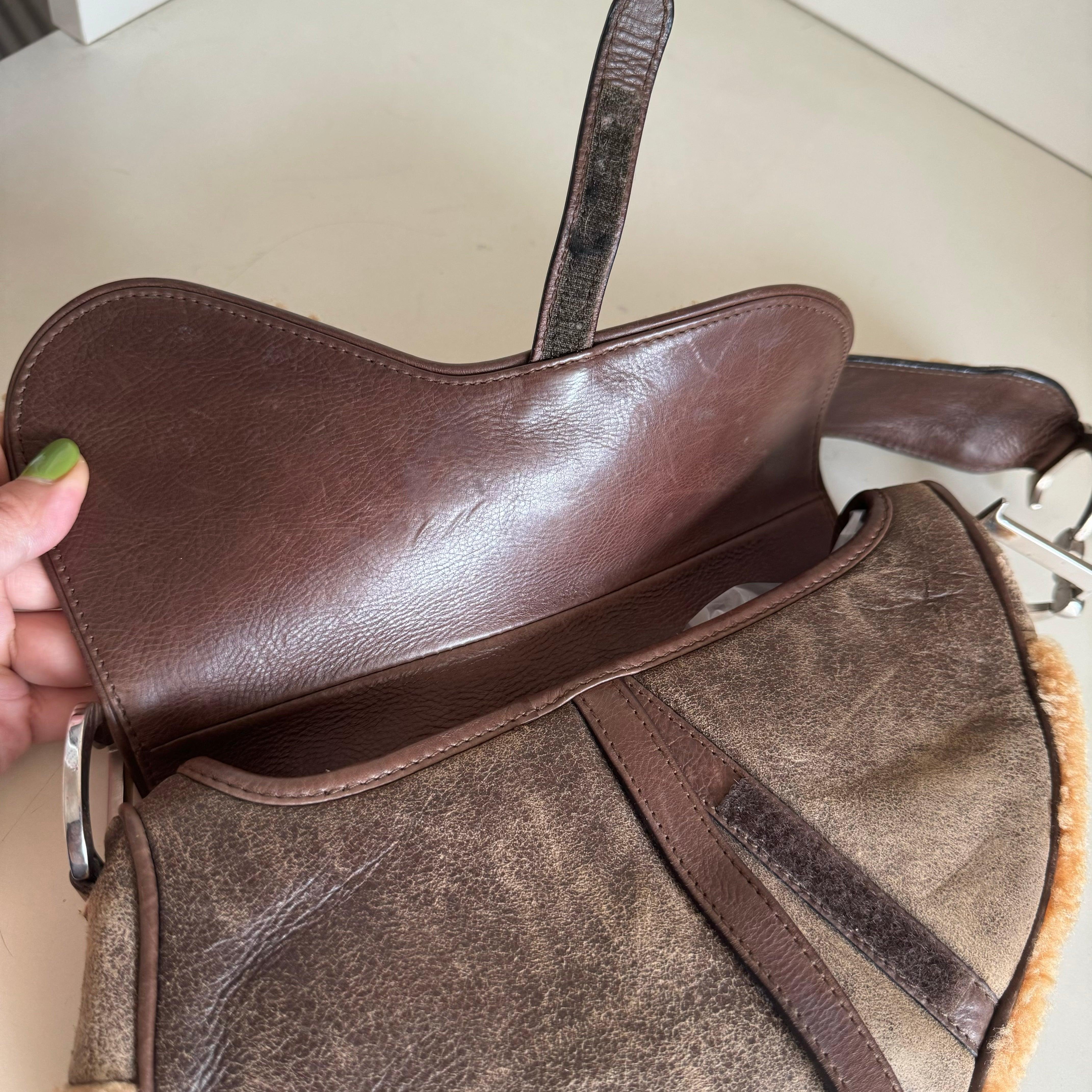 Dior Saddle Vintage Shoulder Bag Shearling Brown and While 10