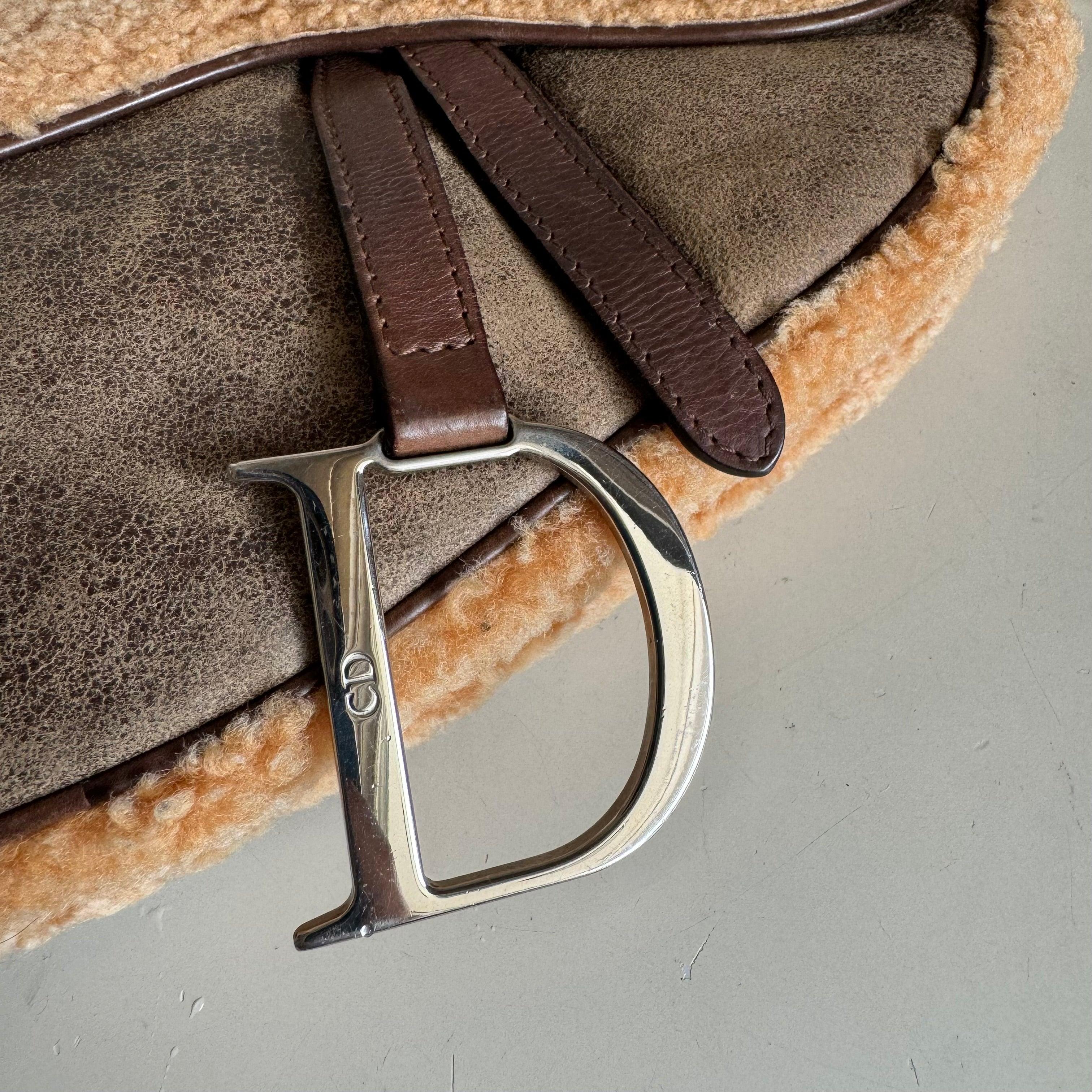 Dior Saddle Vintage Shoulder Bag Shearling Brown and While 1