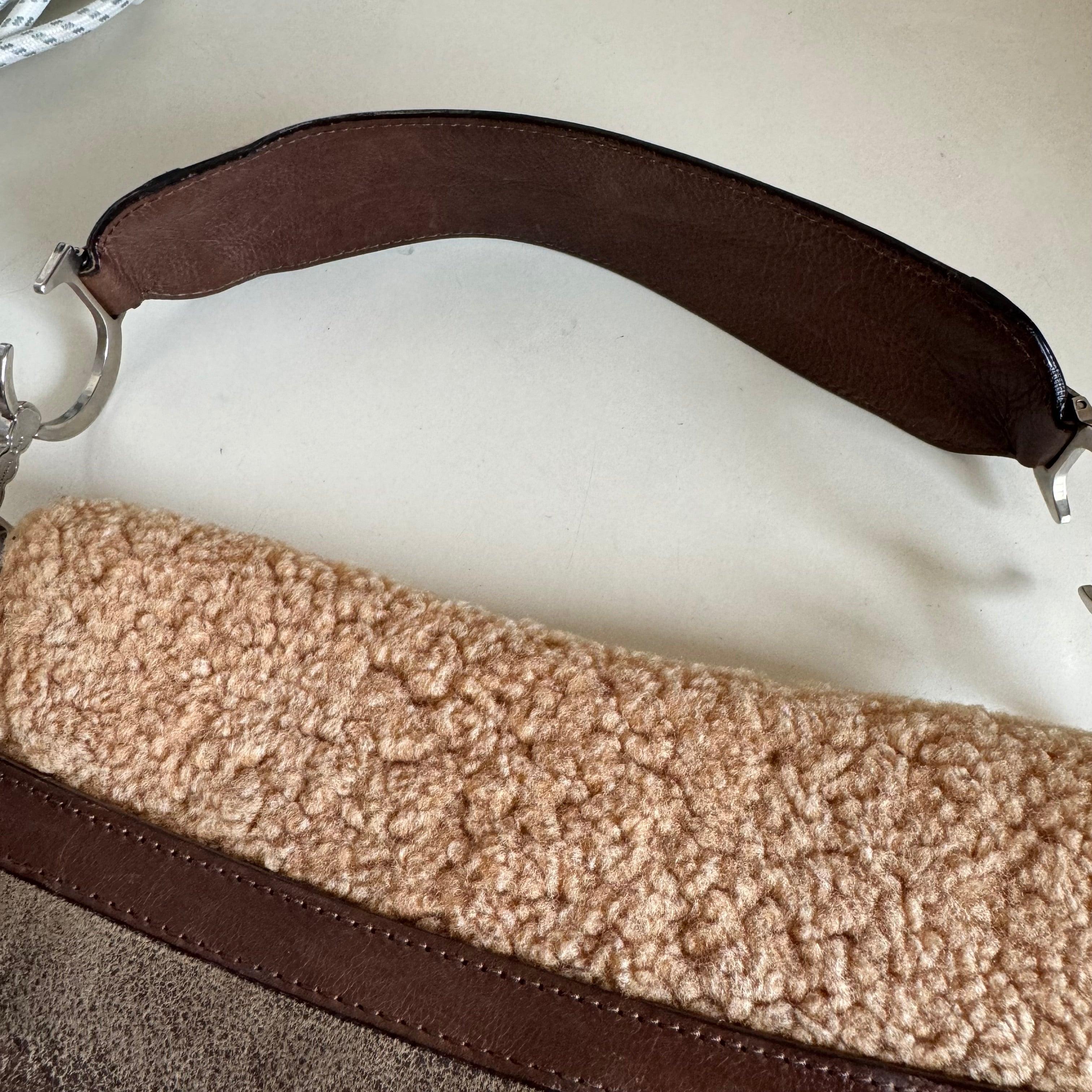 Dior Saddle Vintage Shoulder Bag Shearling Brown and While 2