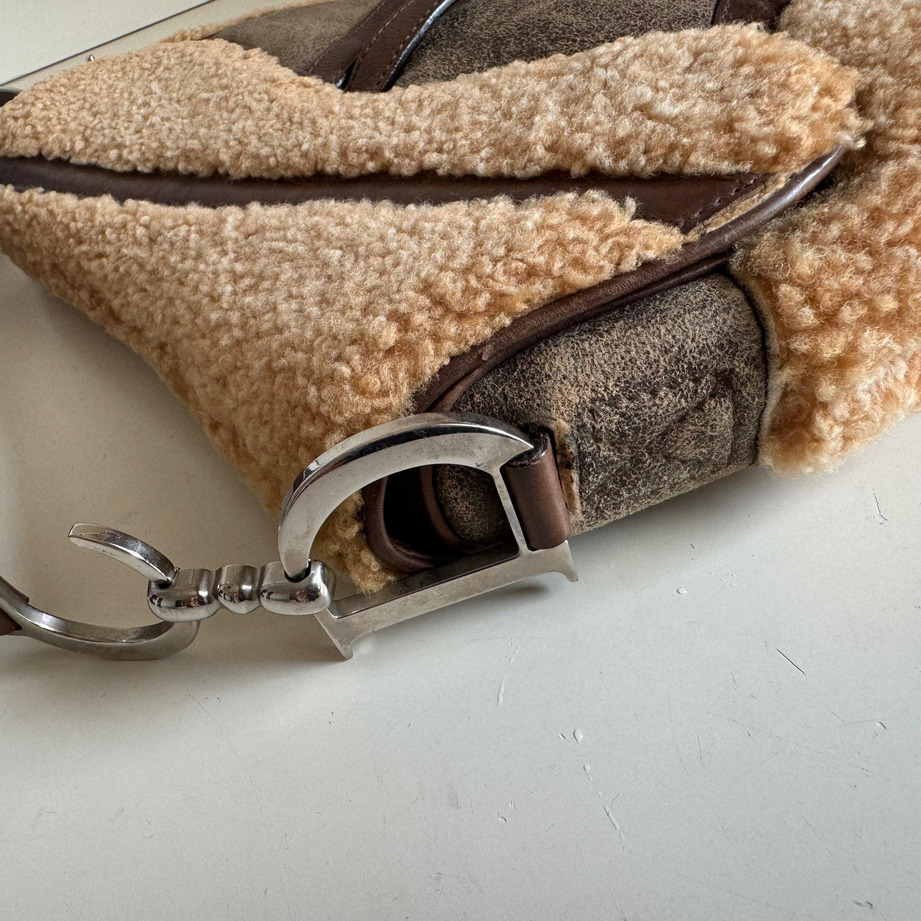 Dior Saddle Vintage Shoulder Bag Shearling Brown and While 5