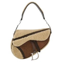 Dior Saddle Vintage Shoulder Bag Shesrling Brown and While