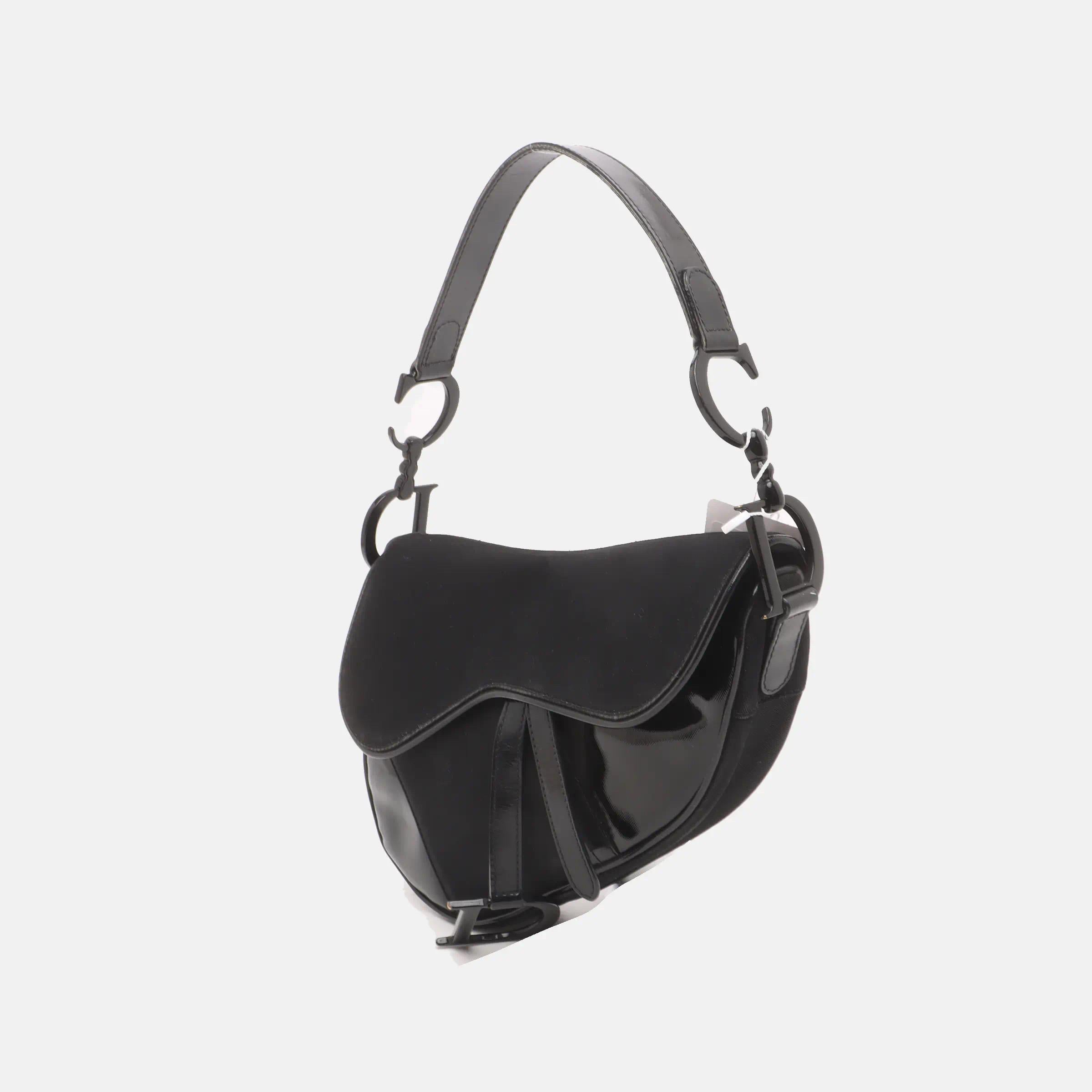 Dior Saddle Vintage So Black Fabric and Patent Leather Shoulder Bag For Sale 1