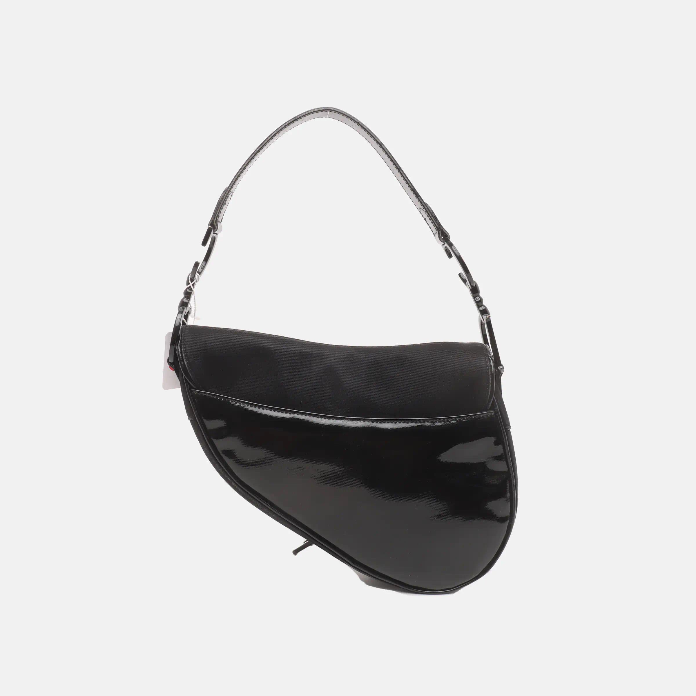 Dior Saddle Vintage So Black Fabric and Patent Leather Shoulder Bag For Sale 5