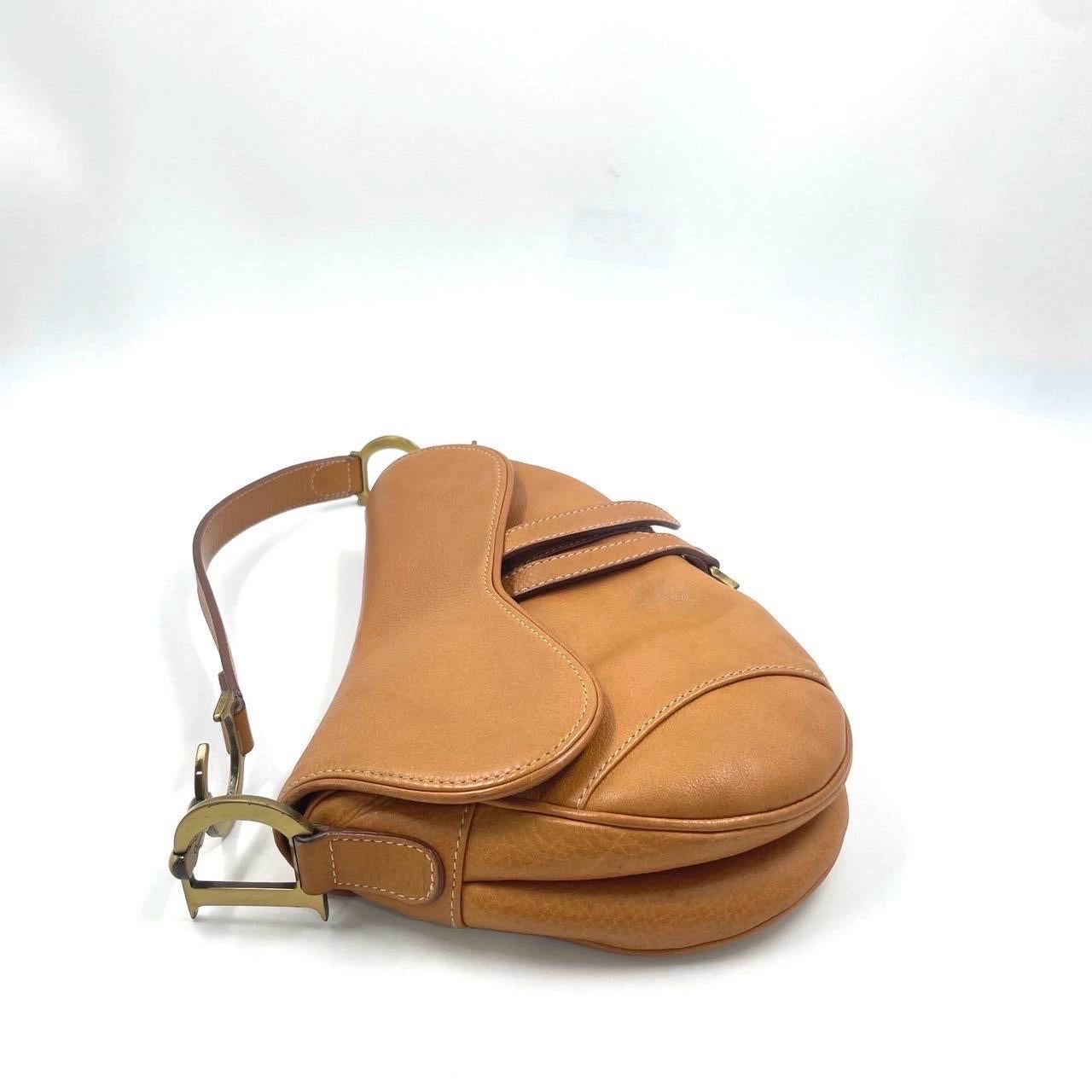 Dior Saddle Vintage Tan Brown Calfskin Leather Gold Hardware Shoulder Bag For Sale 1