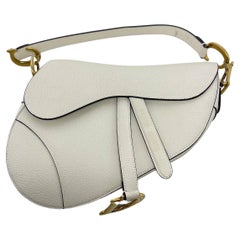 Used Dior Saddle White Medium Grained Leather Handbag