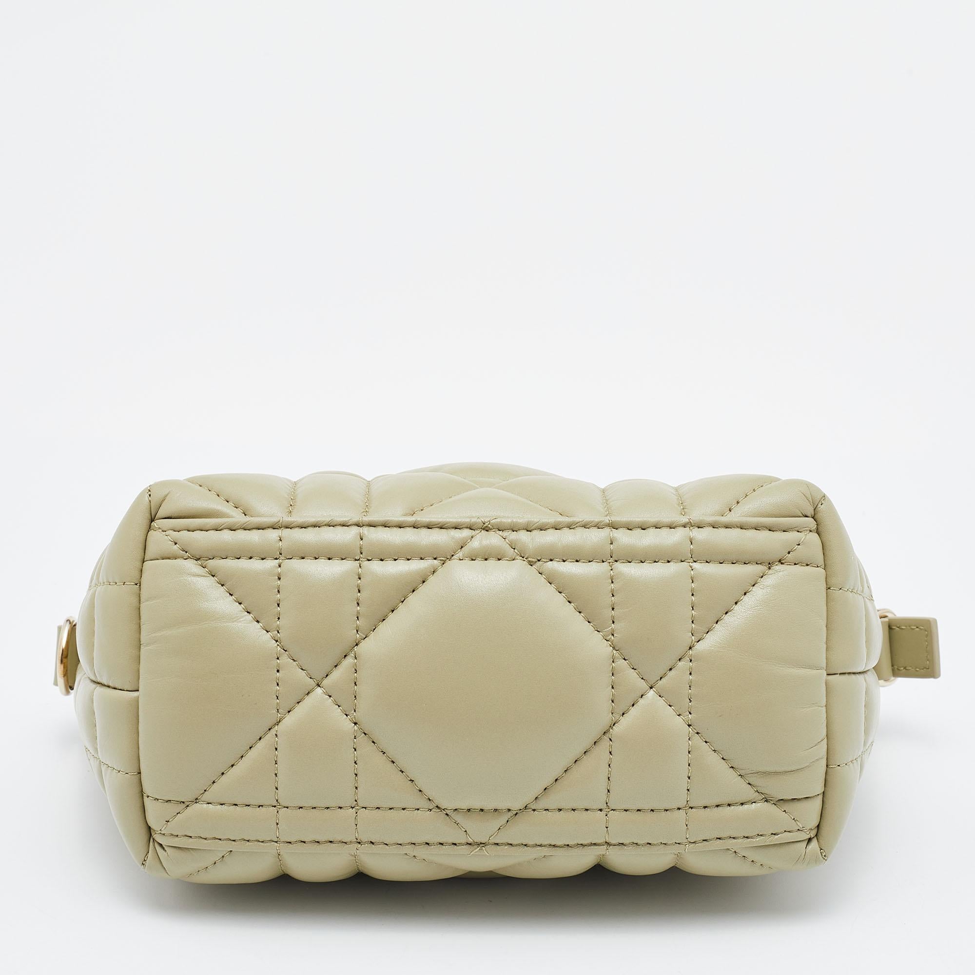 Dior Sage Green Macrocannage Leather Small Diortravel Nomad Pouch In New Condition In Dubai, Al Qouz 2