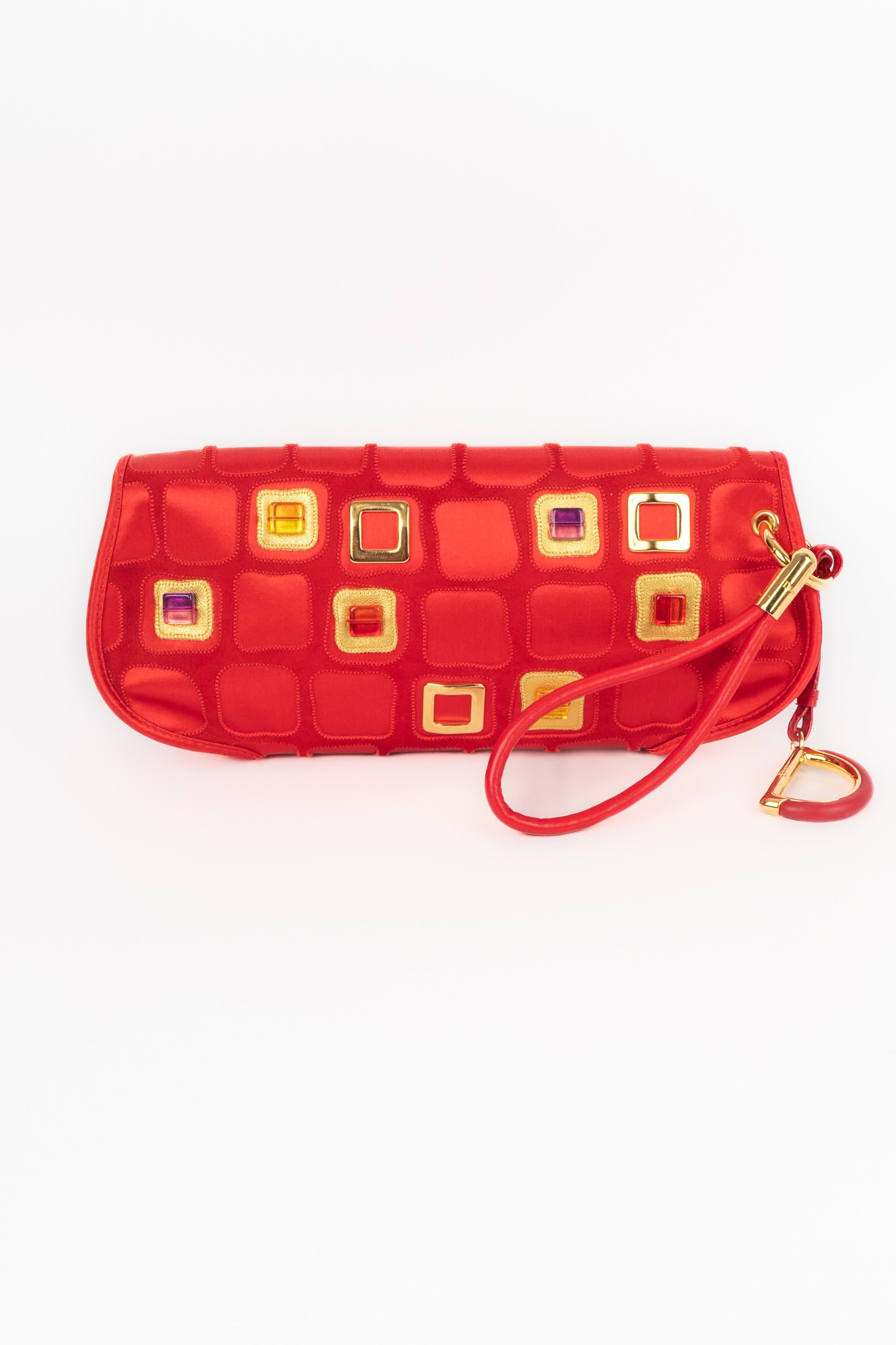 Red Dior satin handbag For Sale
