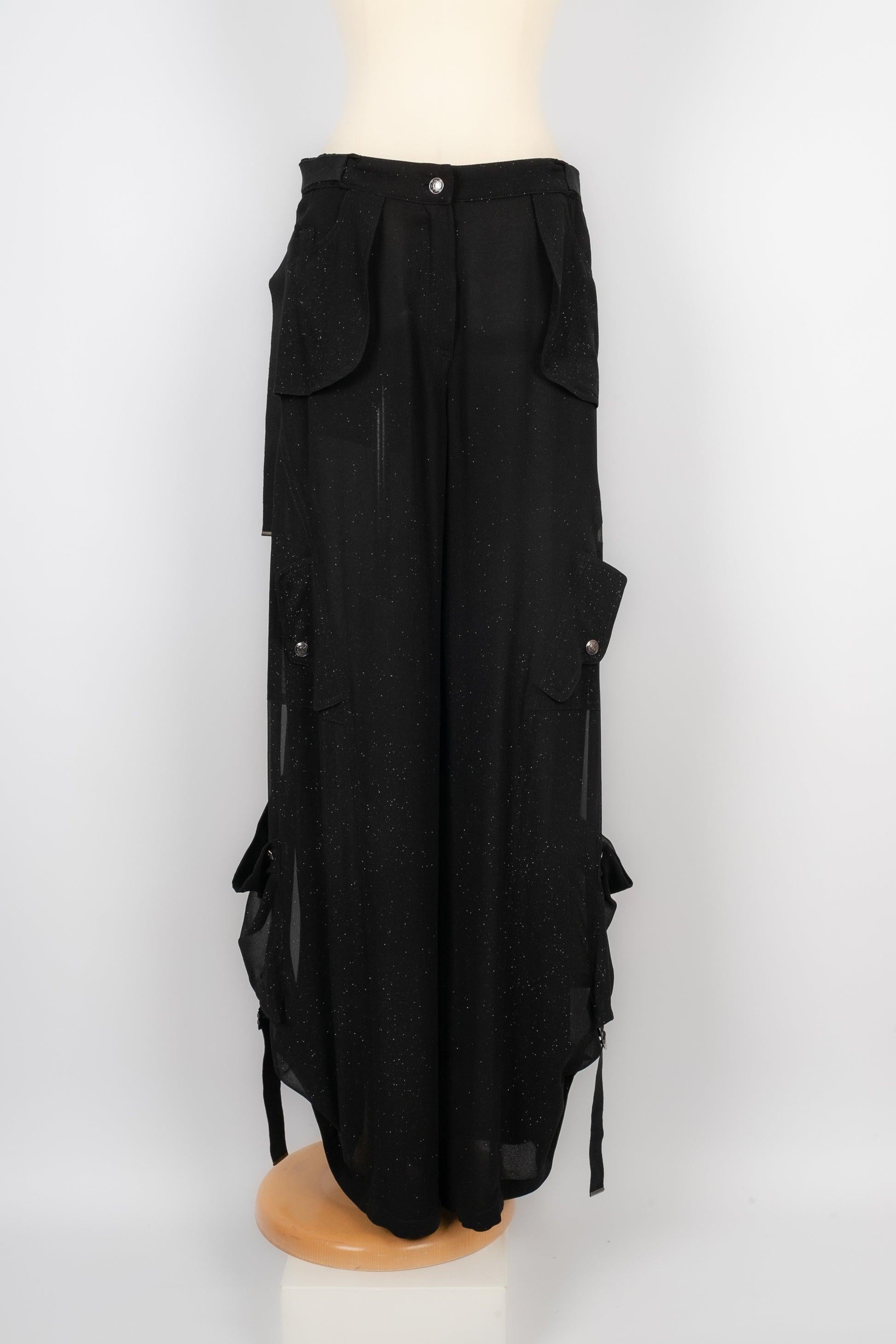 Pantalon en soie noire à paillettes Dior Automne 2003 Excellent état à SAINT-OUEN-SUR-SEINE, FR