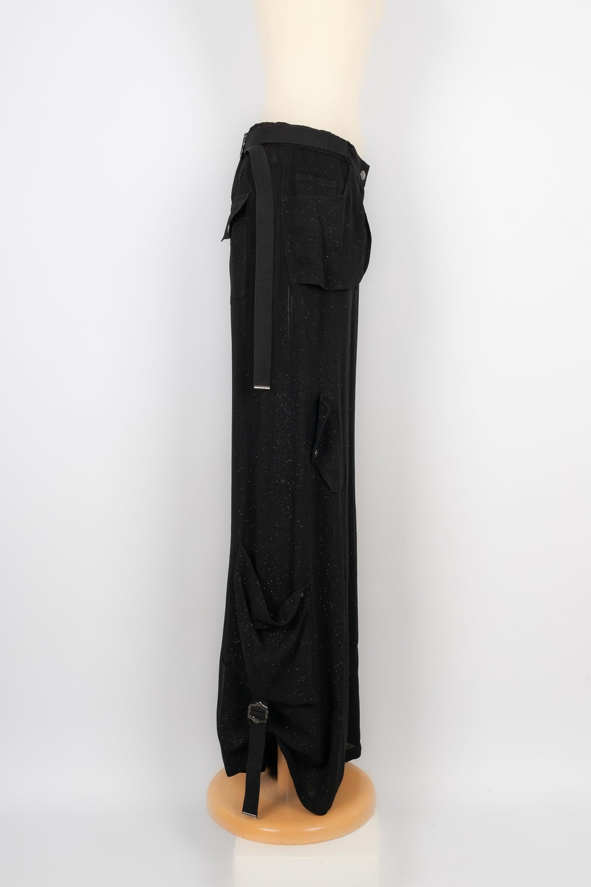 Dior Schwarze Seidenhose mit Pailletten Herbst, 2003 Damen