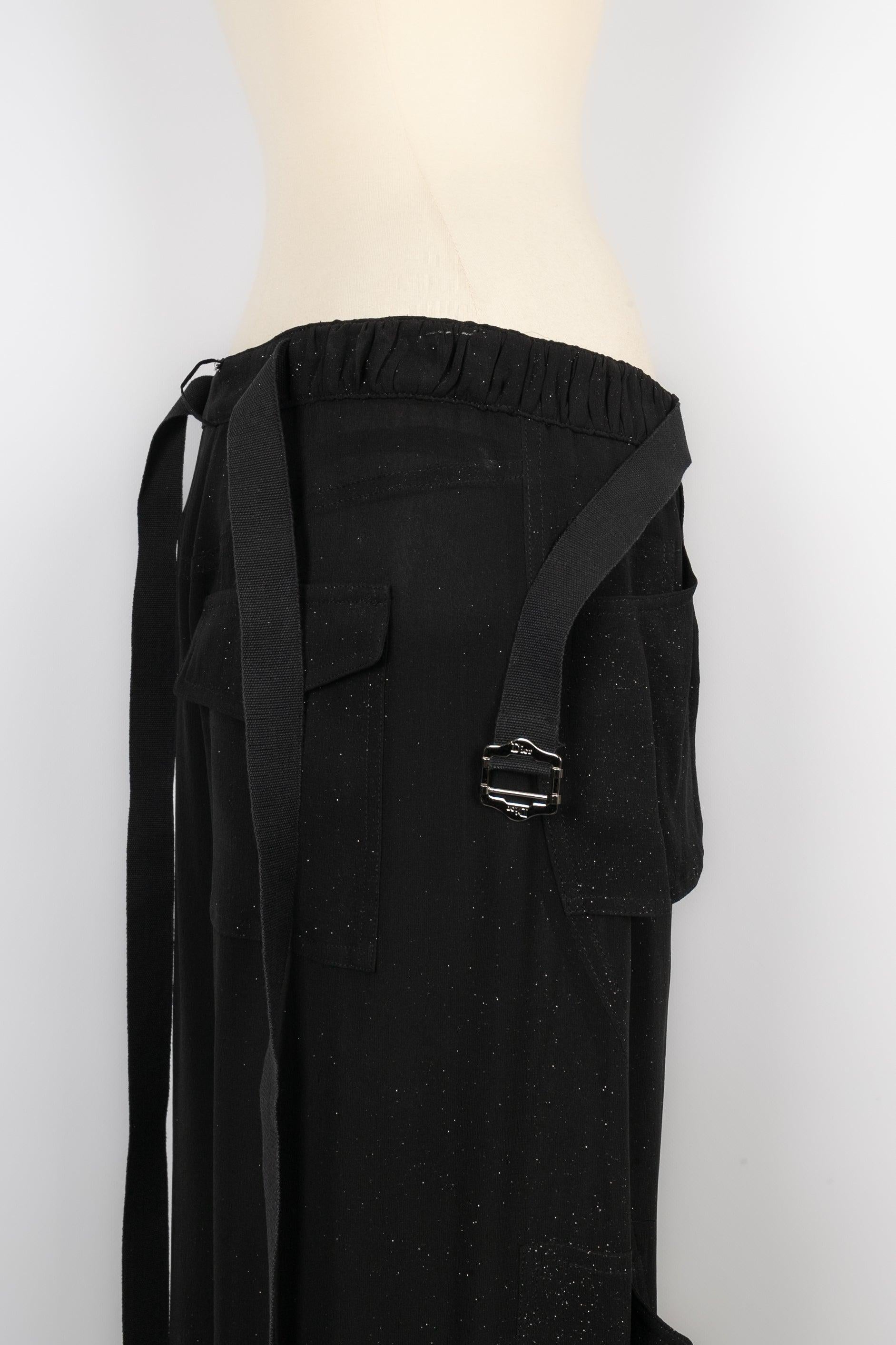 Pantalon en soie noire à paillettes Dior Automne 2003 1