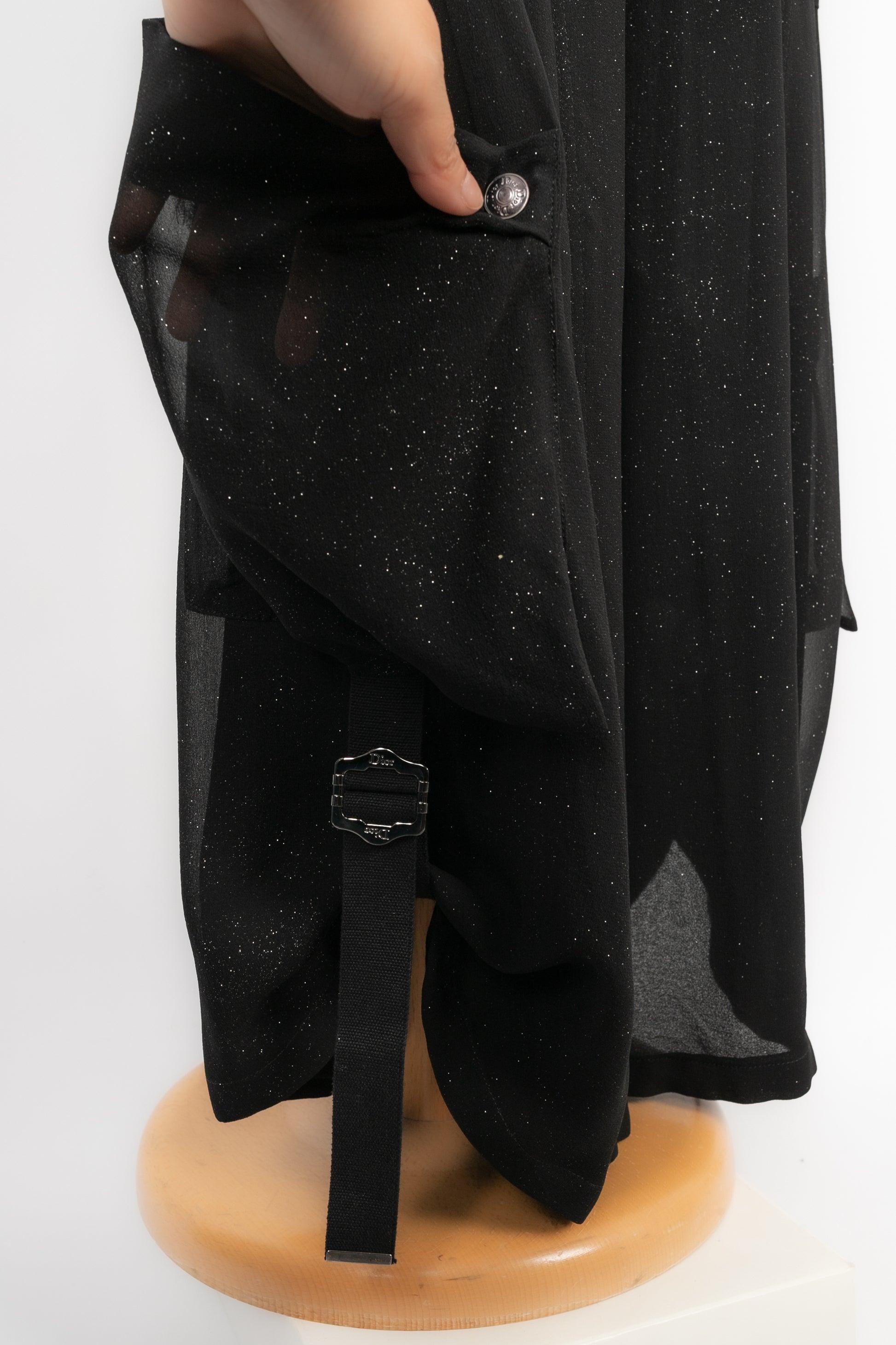 Pantalon en soie noire à paillettes Dior Automne 2003 2