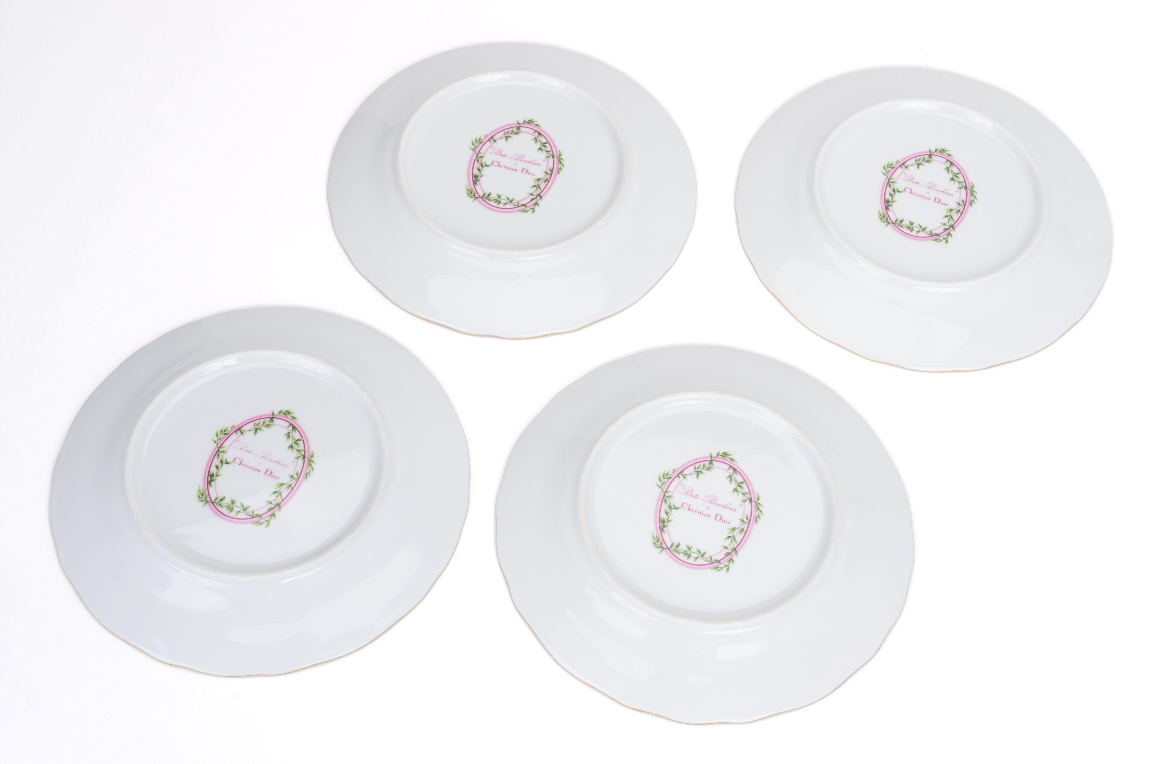 Dior Set/4 Rosa Porzellan-Dessertteller (Weiß)