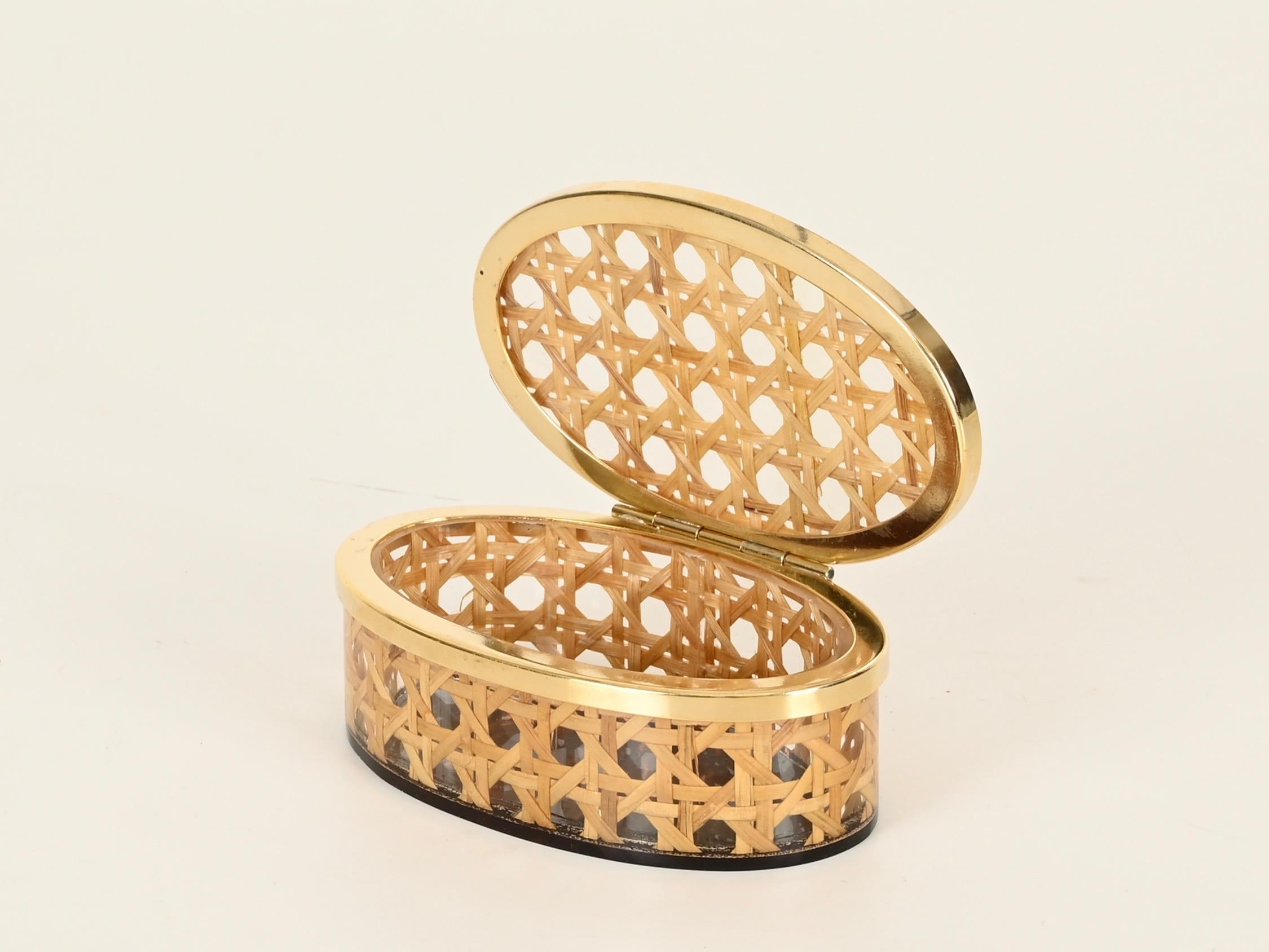 Dior Set of 3 Decorative Boxes in Brass, Lucite and Vienna Straw, Italy, 1970s For Sale 4