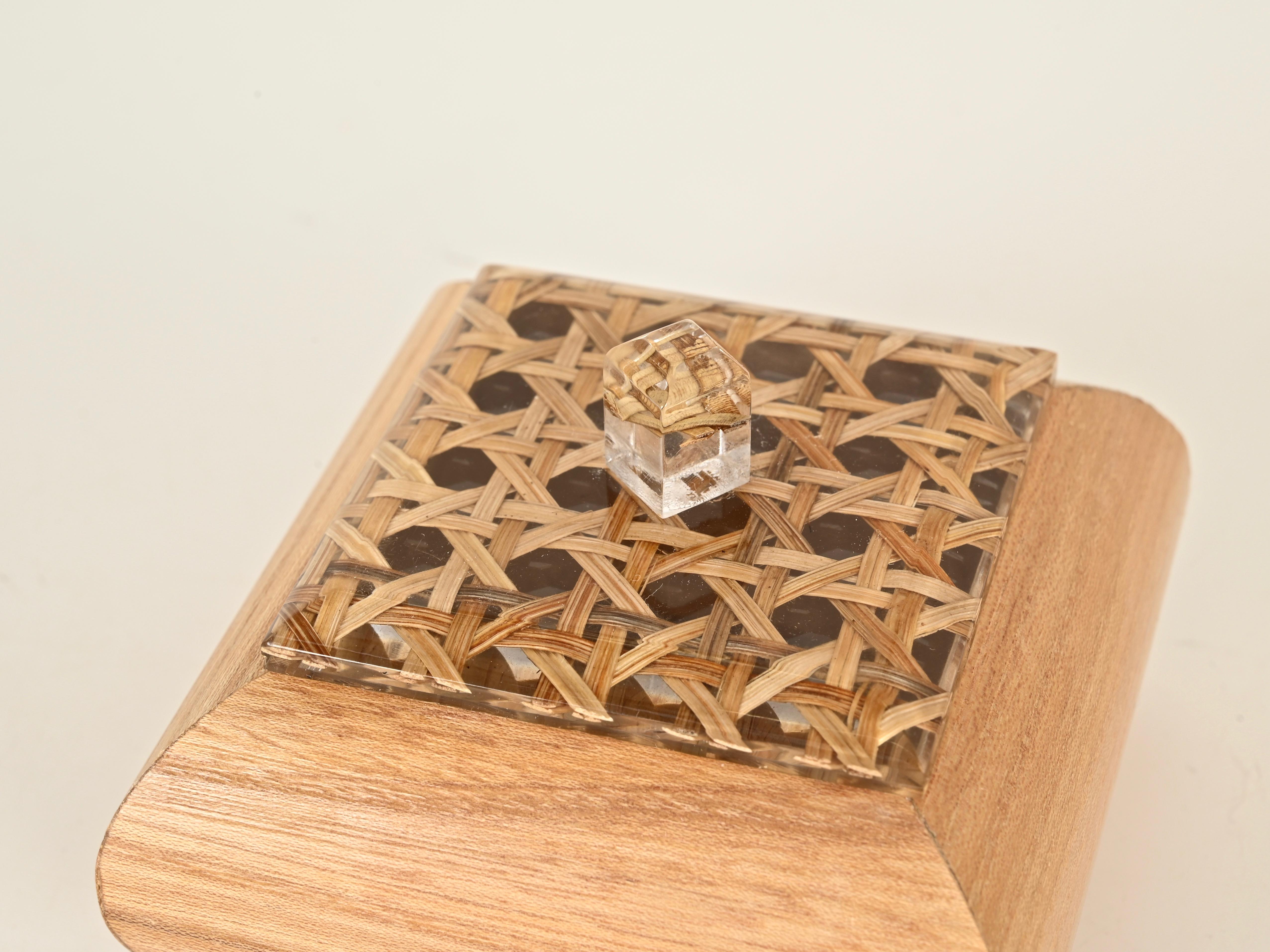 Dior Set of 3 Decorative Boxes in Brass, Lucite and Vienna Straw, Italy, 1970s For Sale 6